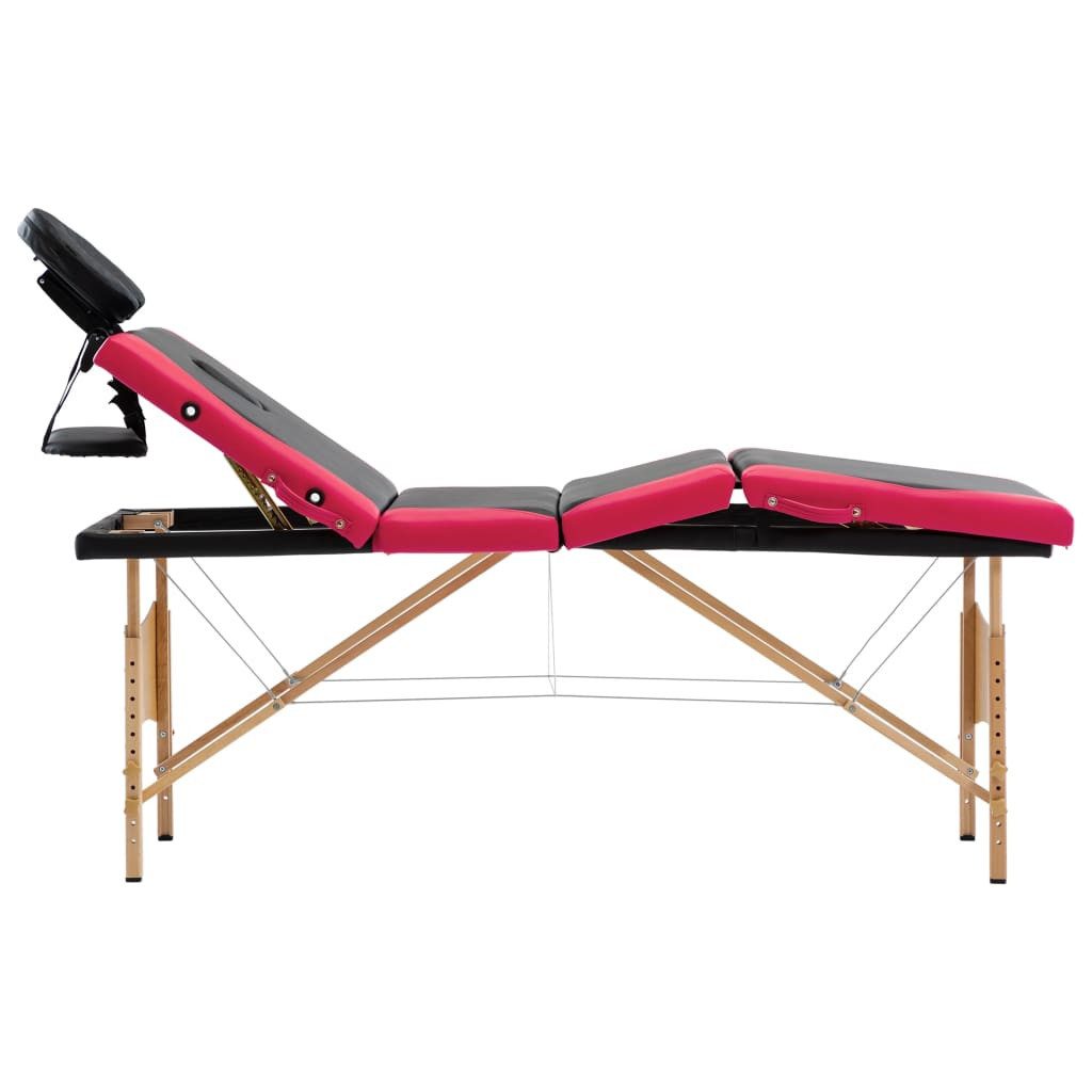 vidaXL Massageliege Massageliege Klappbar 4-Zonen mit Holzgestell Schwarz und Rosa