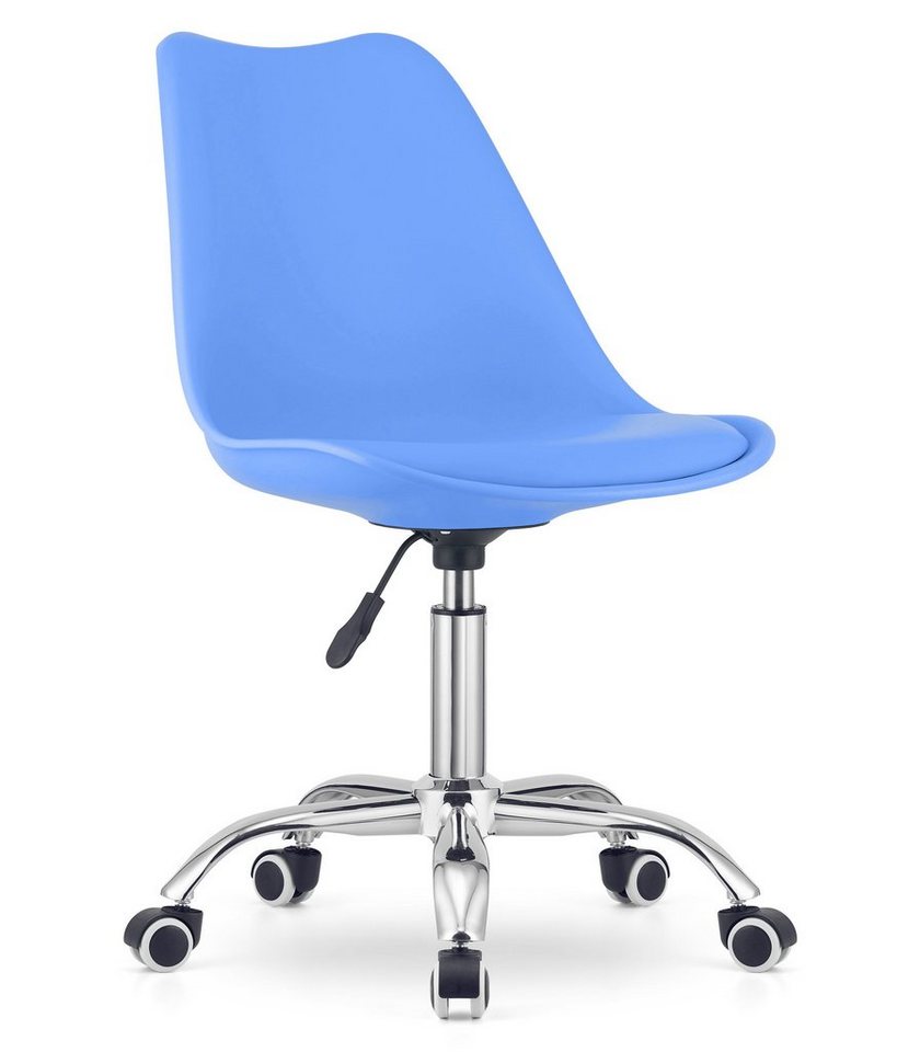 Home Collective Drehstuhl Bürostuhl für Kinderzimmer und Büro, Sitzhöhe verstellbar 47-58 cm (Bürostuhl mit Rollen, Schreibtischstuhl höhenverstellbar, Chromgestell, stabil), Ergonomischer Drehstuhl Schreibtisch, Chromfuß, Öko-Lederkissen blau