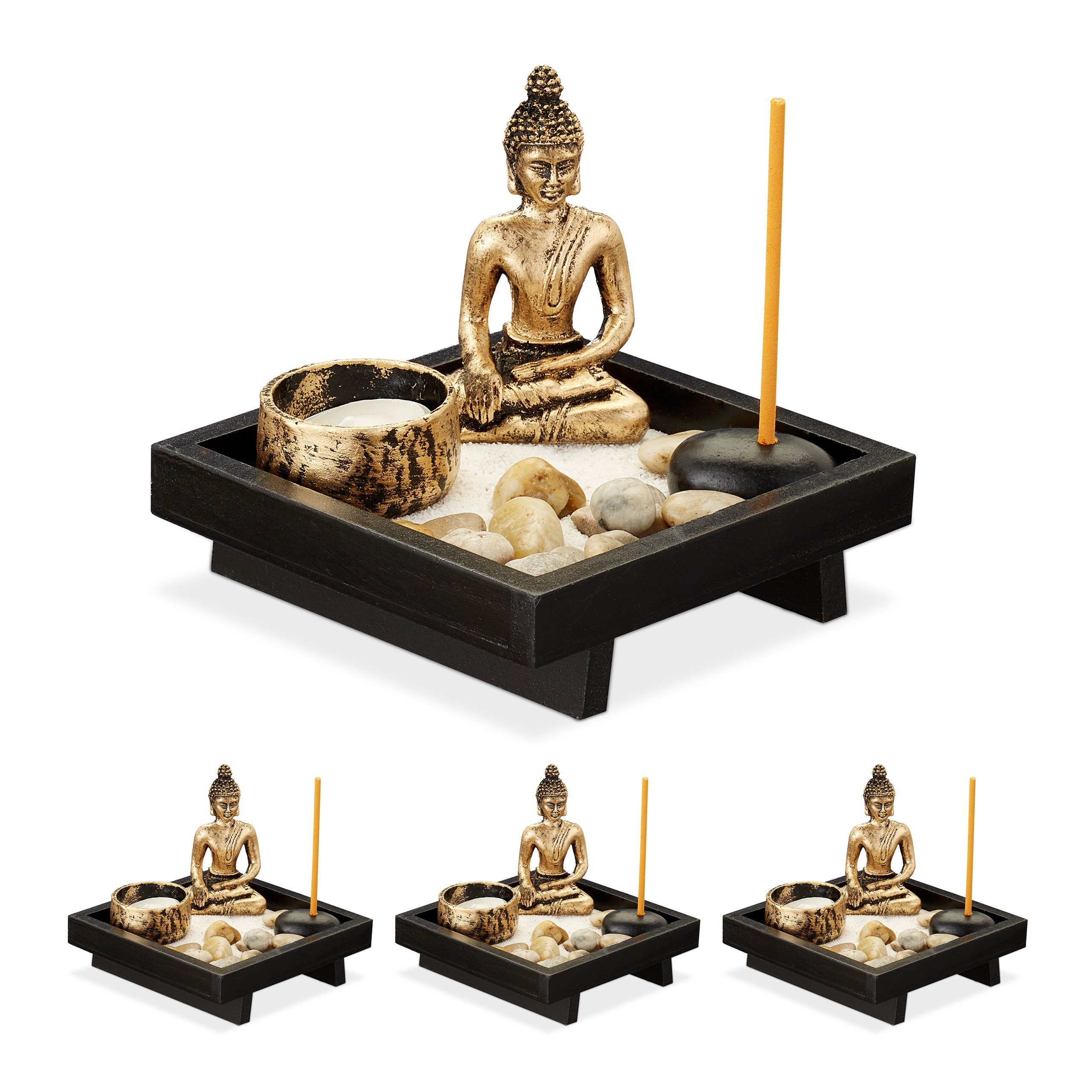 relaxdays Buddhafigur 4 x Zen Garten mit Buddha