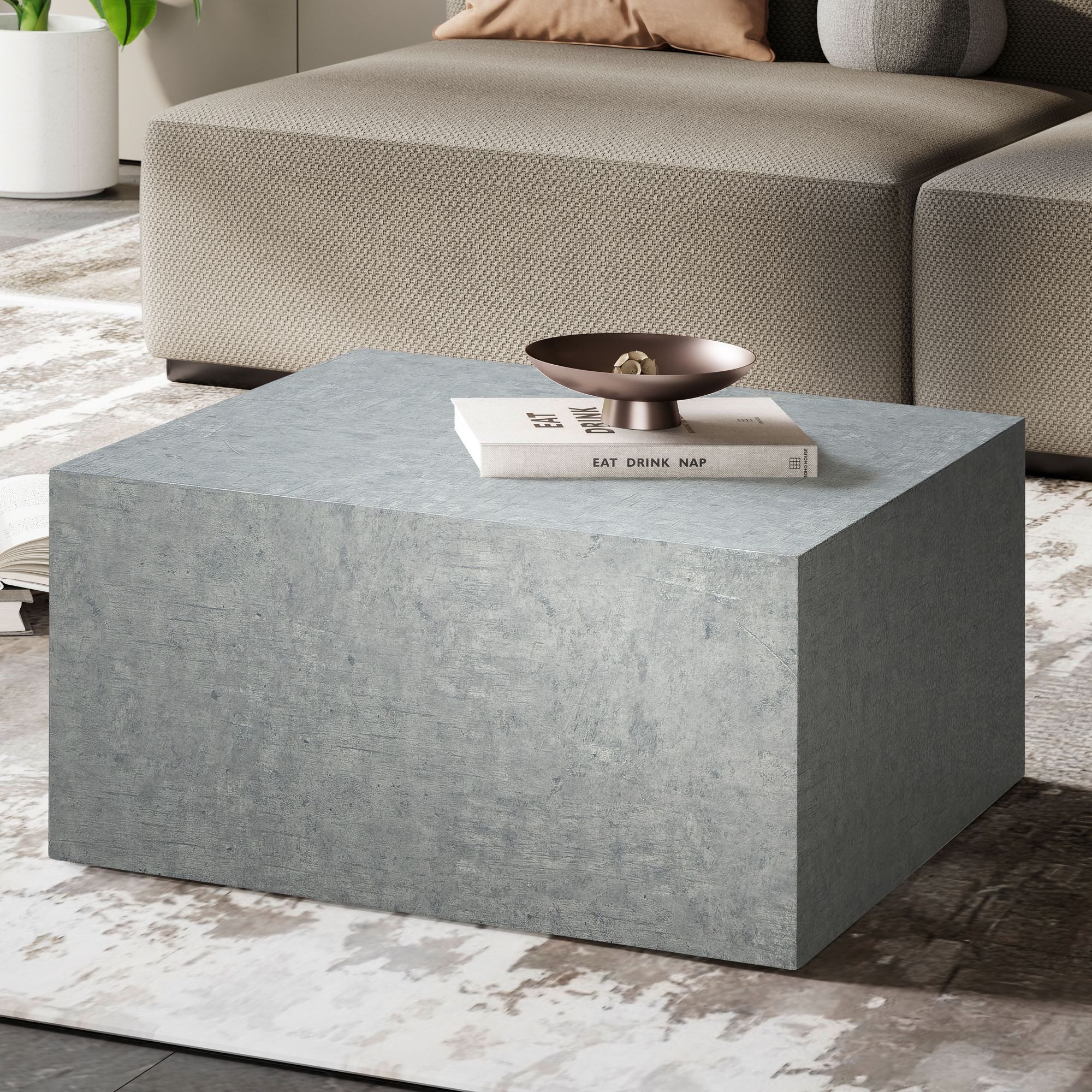 FINEBUY Couchtisch Couchtisch Wohnzimmertisch MONOBLOC Beton Optik Grau Sof günstig online kaufen