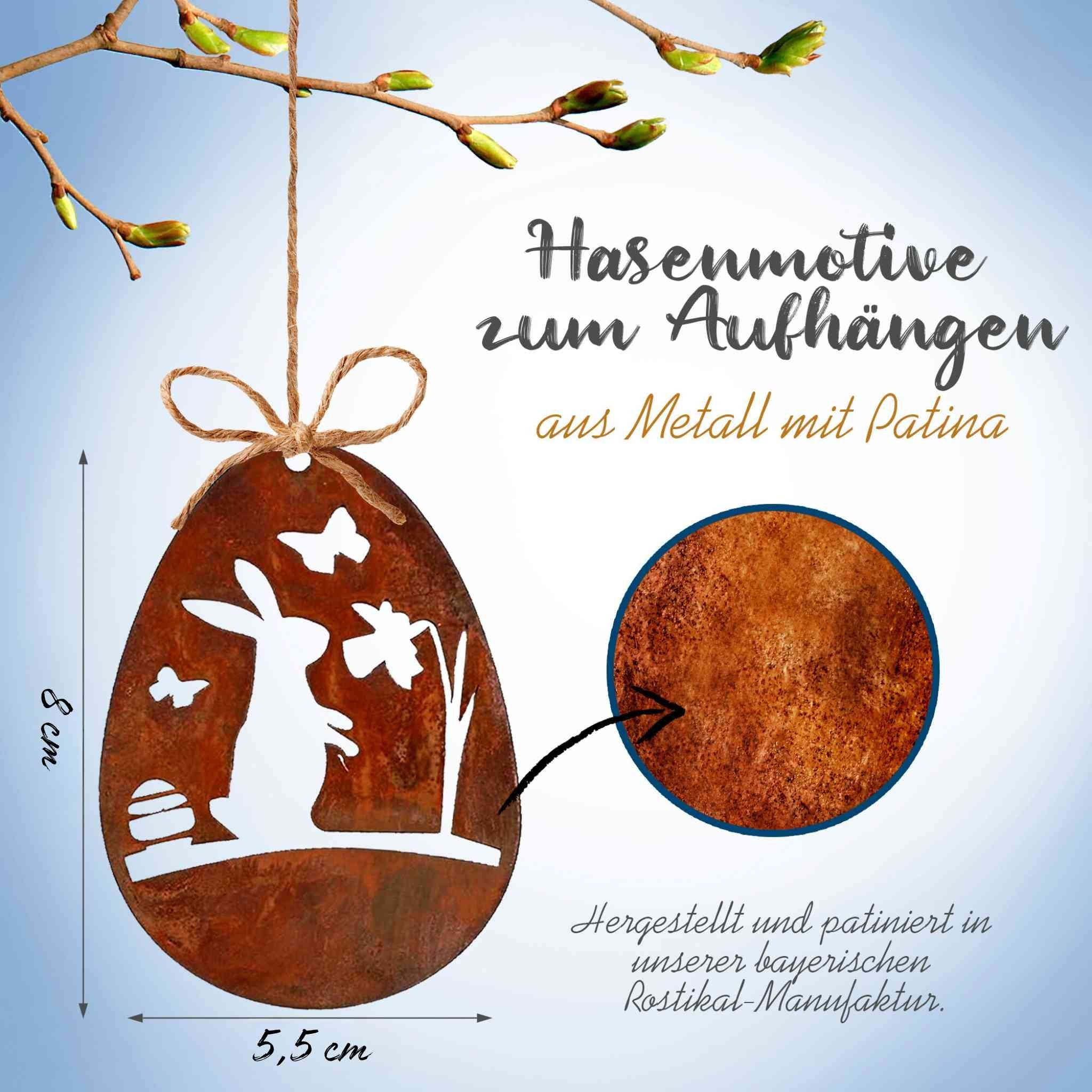 Rostikal Osterei Ostereier zum aufhängen Frohe Ostern Deko (Set, 3tlg), echter Rost