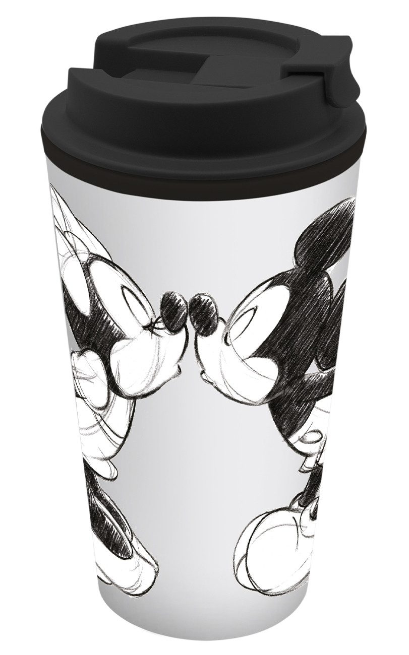 Coffee-to-go-Becher Mickey Kiss Sketch silbergrau