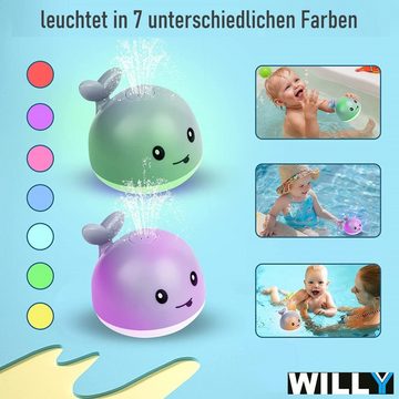 MAVURA Badespielzeug WILLY Der Wal - Wasserspielzeug Badewannenspielzeug mit Fontäne & LED, Baby Kinder Wassersprinkler Spielzeug Farbwechsel Sprinkler