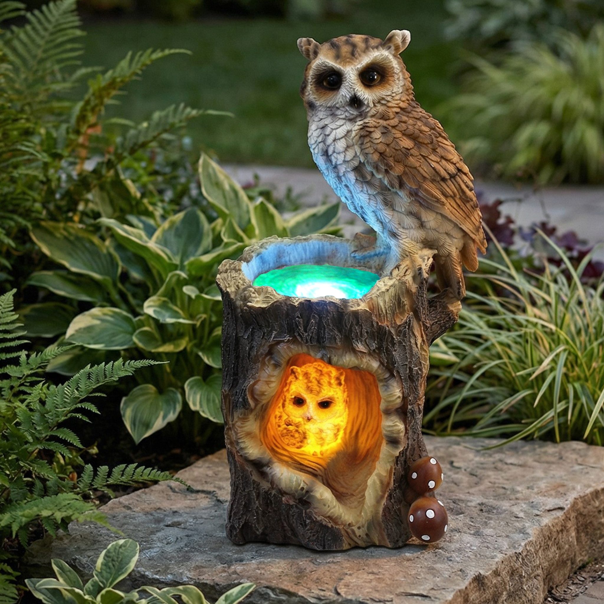 Arnusa Gartenfigur Solar Gartendeko Eule 30 cm sehr detailiert Tierfigur Polyresin, (TF404), wetterfeste Solarfigur für Garten, Balkon