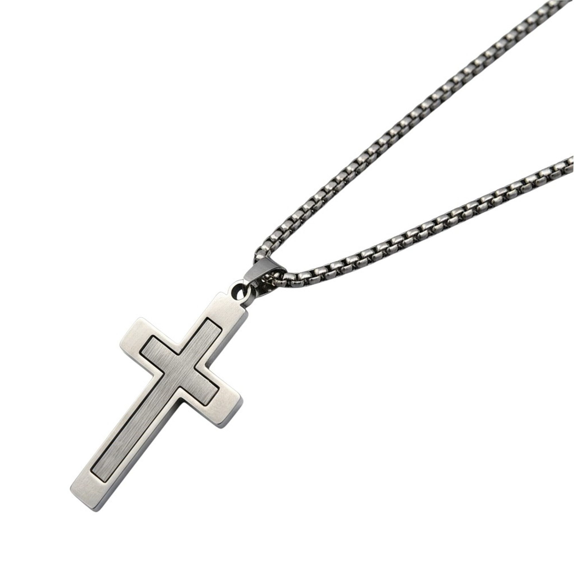 KARMA Kette mit Anhänger Halskette mit Kreuz Silber od. Schwarz Herren Edel günstig online kaufen