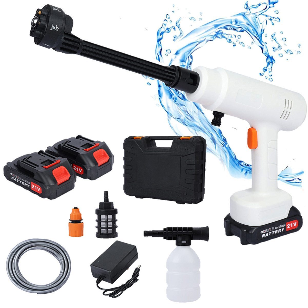 Rutaqian Akku-Druckreiniger Akku Hochdruckreiniger, Hochdruckreiniger mit 2 x 1500mA Batterien, Druck max: 180 bar, Fördermenge max: 270 l/h, (1 tlg., 508PSI Kompakter Power Pressure Hochdruckreiniger)