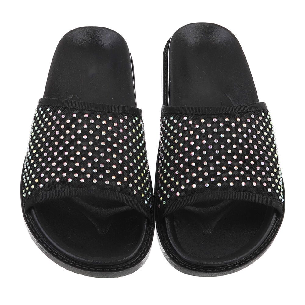 Ital-Design Stylische Sommer-Sandalen mit schimmerndem Design für Damen Pantolette (89542818) Flach Pantoletten in Schwarz – Bild 4 von 5