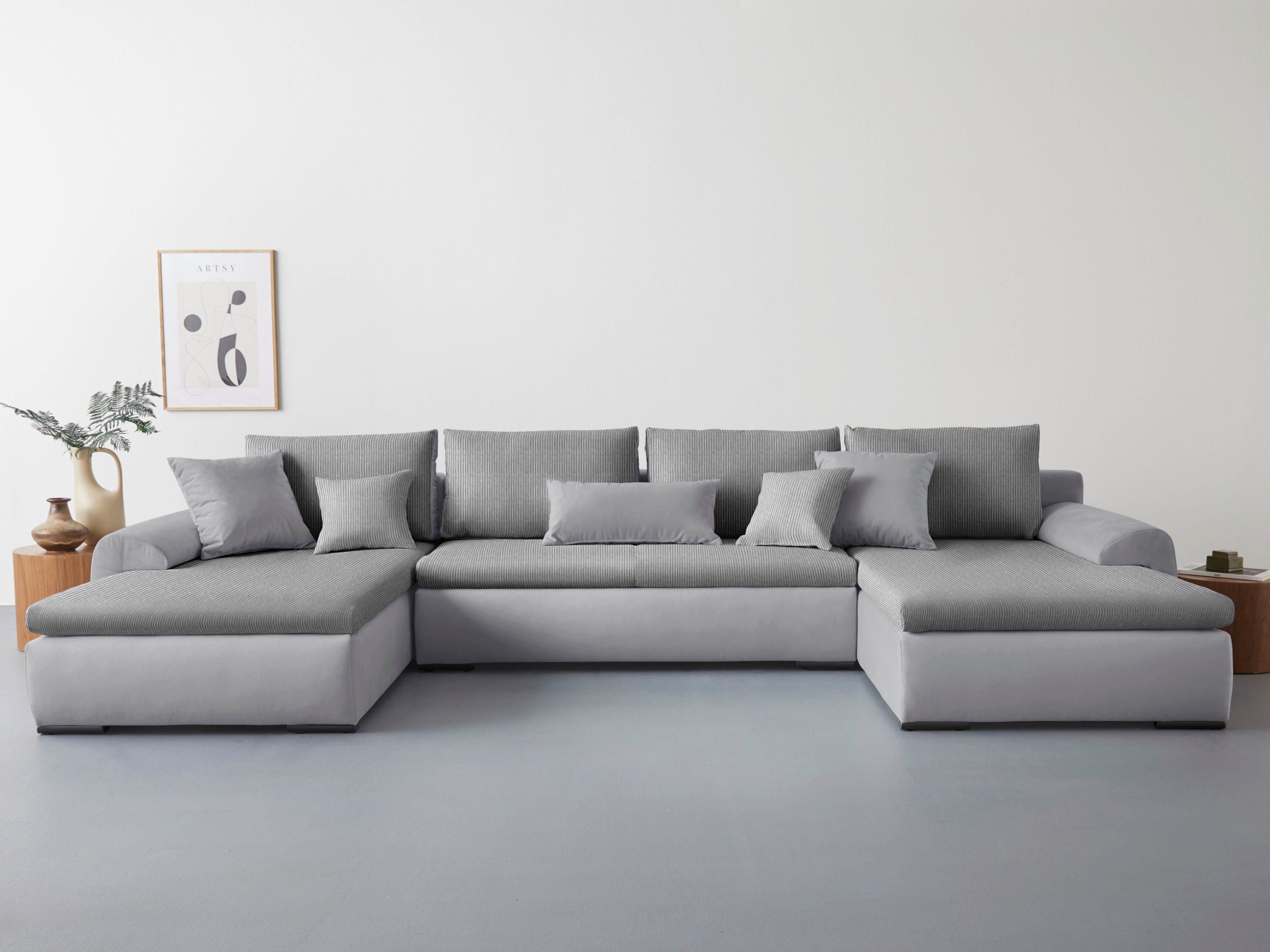 Home affaire Wohnlandschaft Win U-Form, B: 366 cm - OTTO. Verlässliche Qualität., mit Bettfunktion, Bettkasten & 5 Zierkissen