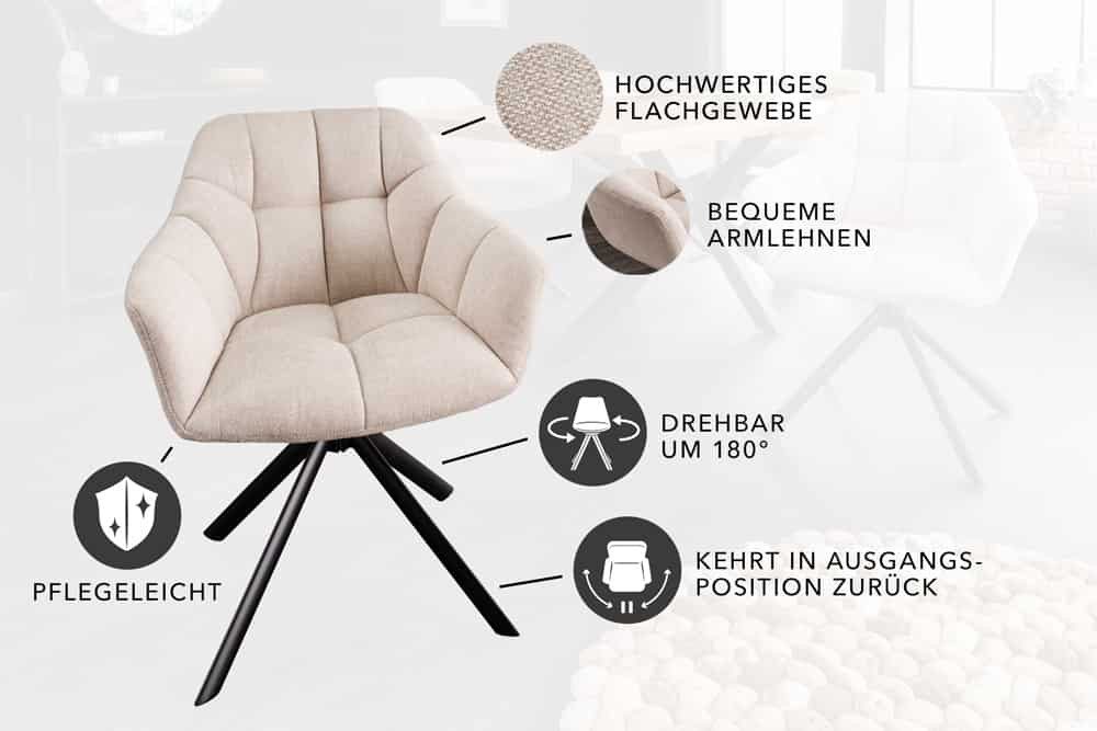 riess-ambiente Polsterstuhl PAPILLON champagner beige – Strukturstoff, mit Armlehne, Metall (Einzelartikel, 1 St), 180° drehbar & automatischer Rückführung – id – Bild 4 von 5