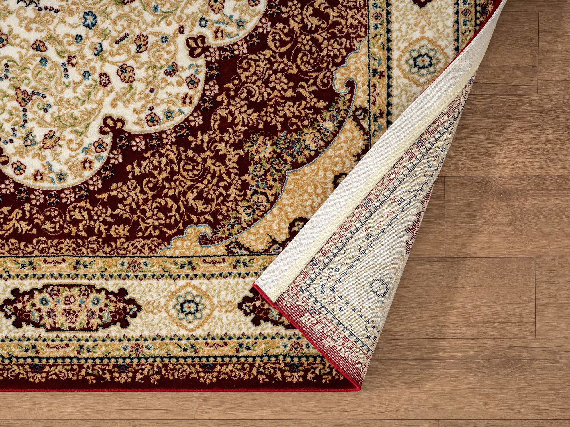 Carpetilla Designteppich Designer Wohnzimmer Teppich Asfahan Orientalische burgunderrote Farbe, Rechteckig, Höhe: 12 mm, Wohnzimmer – Bild 4 von 5