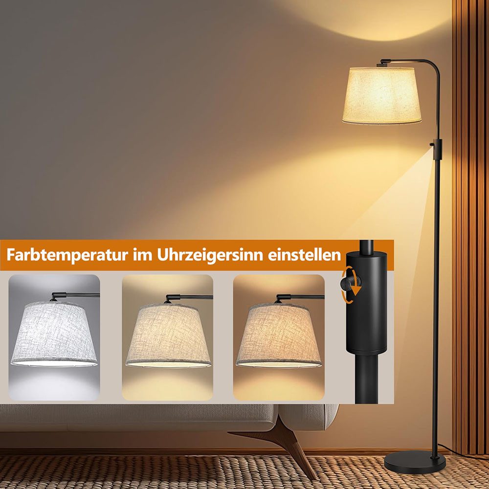 Jibenhome LED Stehlampe Wohnzimmer LED Bogenlampe mit Leinenschirm und Fußschalter, Dimmbare Stehlampe mit 3 Farbtemperaturen für Schlafzimmer, Büro