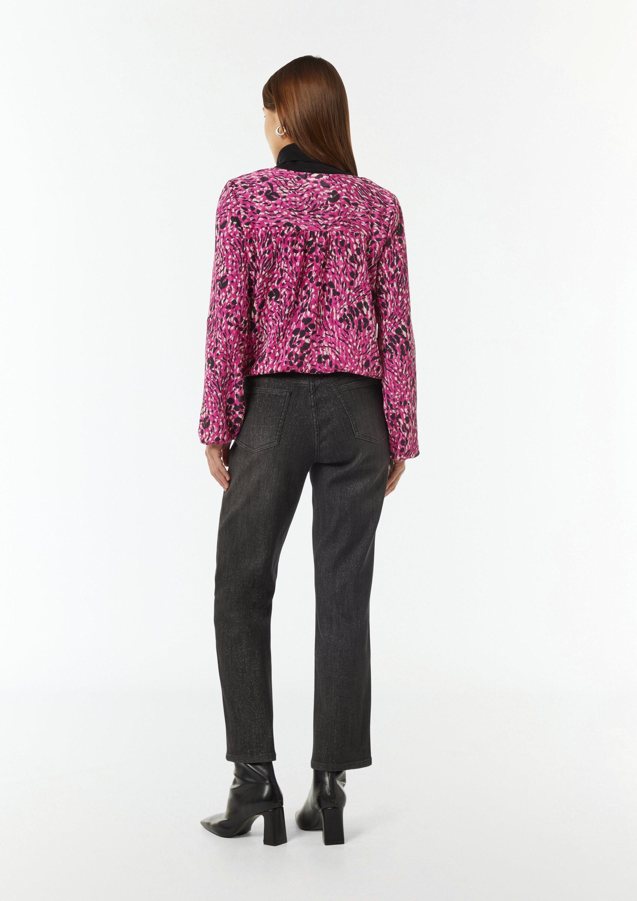 comma Langarmbluse Bluse Gemusterte Chiffon-Bluse mit V-Ausschnitt