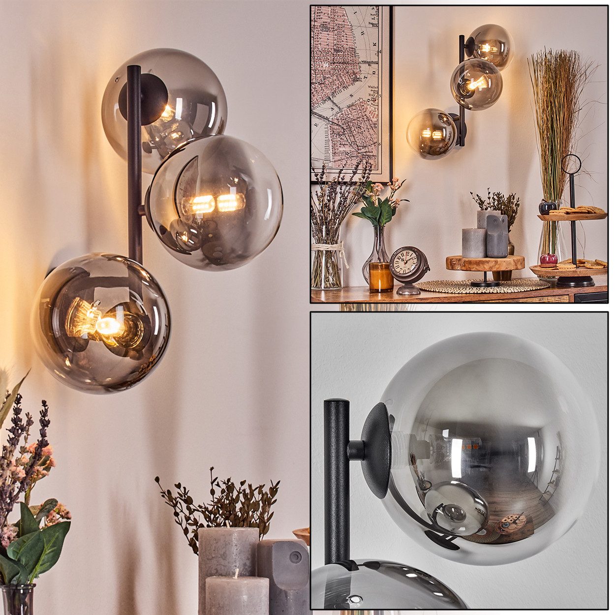 hofstein Wandleuchte Wandlampe aus Metall/Glas in günstig online kaufen