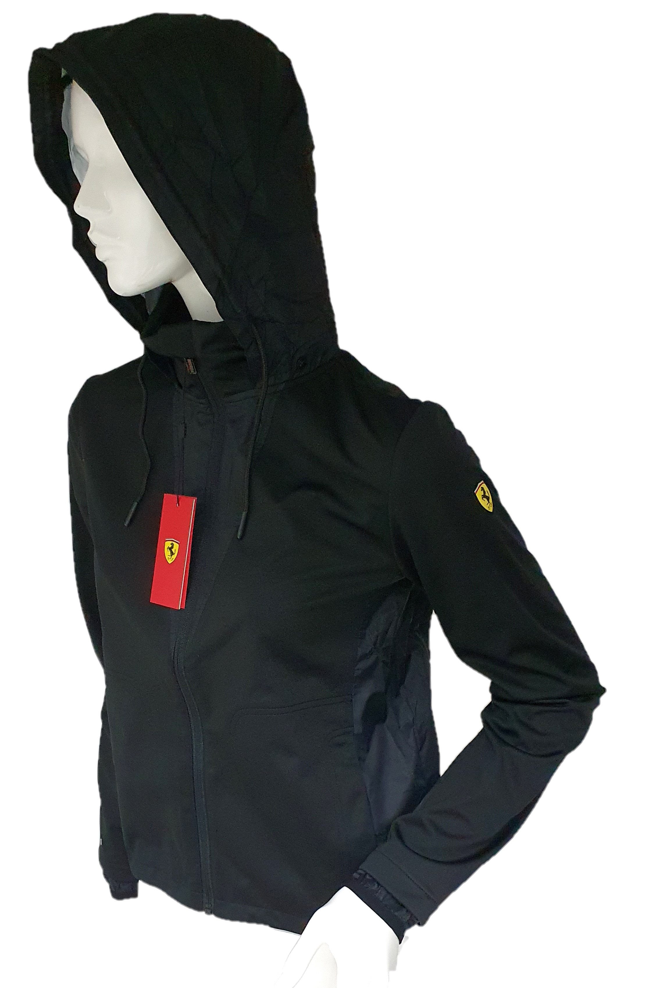 Ferrari Softshelljacke official Damen Hooded Jacke Sportjacke BLK 42674 mit Kapuze im Kragen Kapuze in Stehkragen
