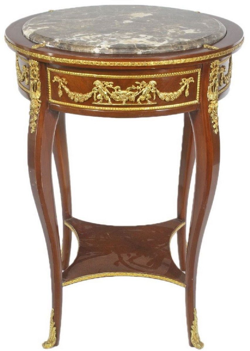 Casa Padrino Beistelltisch Barock Beistelltisch mit Marmorplatte Braun / Gold Ø 45 x H. 75 cm - Runder Tisch im Barockstil - Barock Möbel