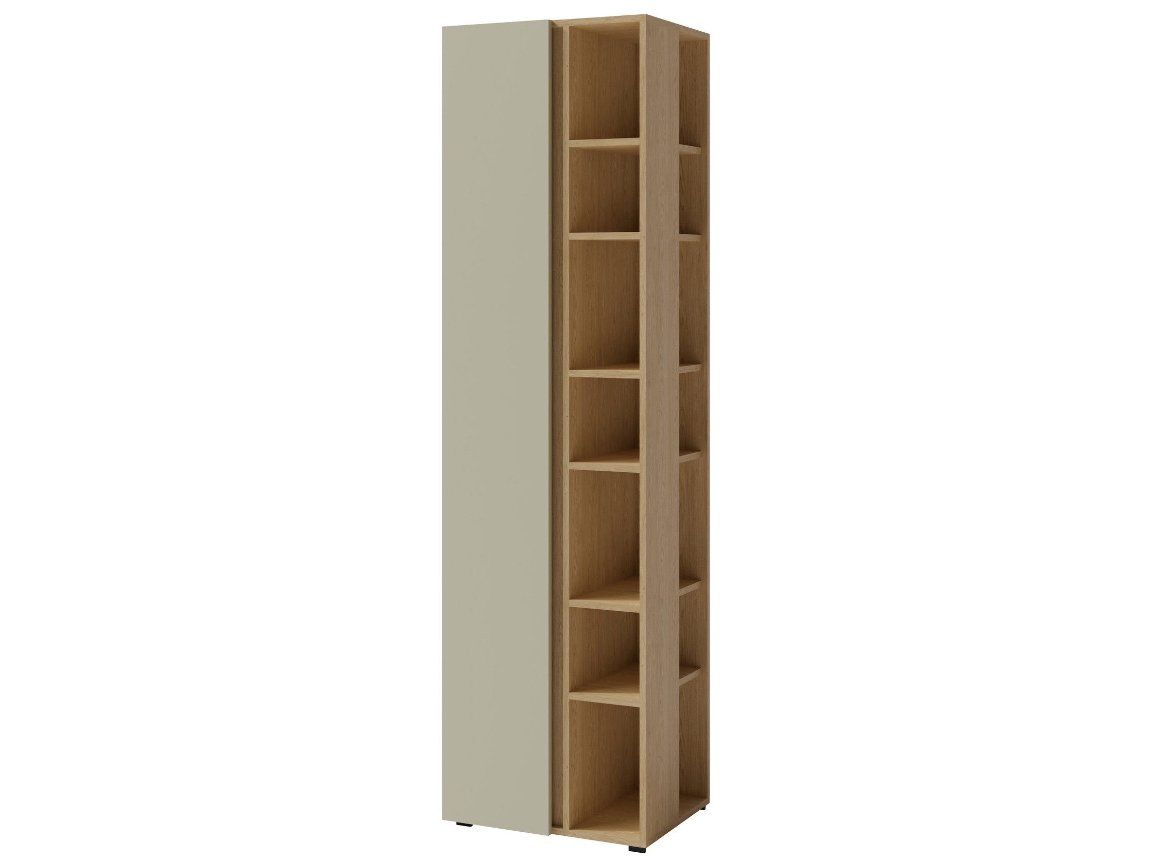 Beautysofa Bücherregal LICO 1 Tür 10 Einlegeböden, modern – wählbar in Sandbeige oder Eukalyptus, Regal 55x40x195 cm