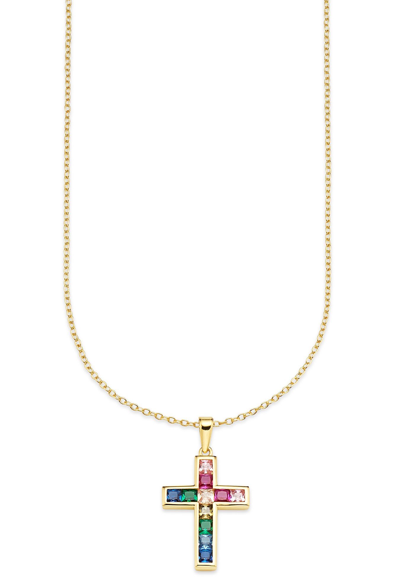 BRUNO BANANI Kette mit Anhänger Schmuck Geschenk Silber 925 Halsschmuck Halskette Regenbogen Kreuz mit Zirkonia (synth) mehr