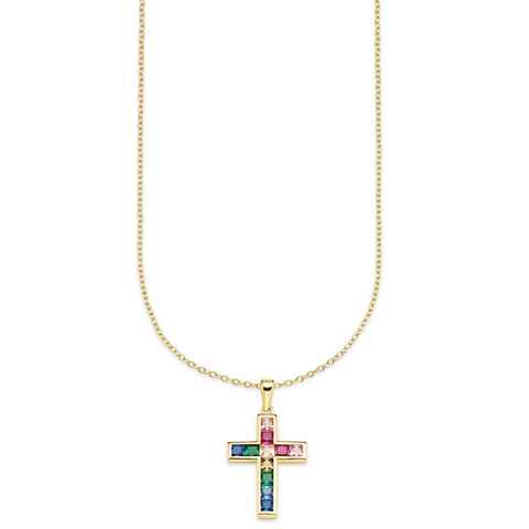 Bruno Banani Kette mit Anhänger Schmuck Geschenk Silber 925 Halsschmuck Halskette Regenbogen Kreuz, mit Zirkonia (synth)