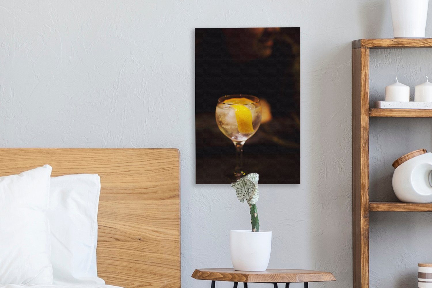 OneMillionCanvasses® Leinwandbild Ein Leinwandbild mit Tonic Zitrone, cm bespannt Gemälde, fertig St), (1 Zackenaufhänger, 20x30 inkl. Gin etwas