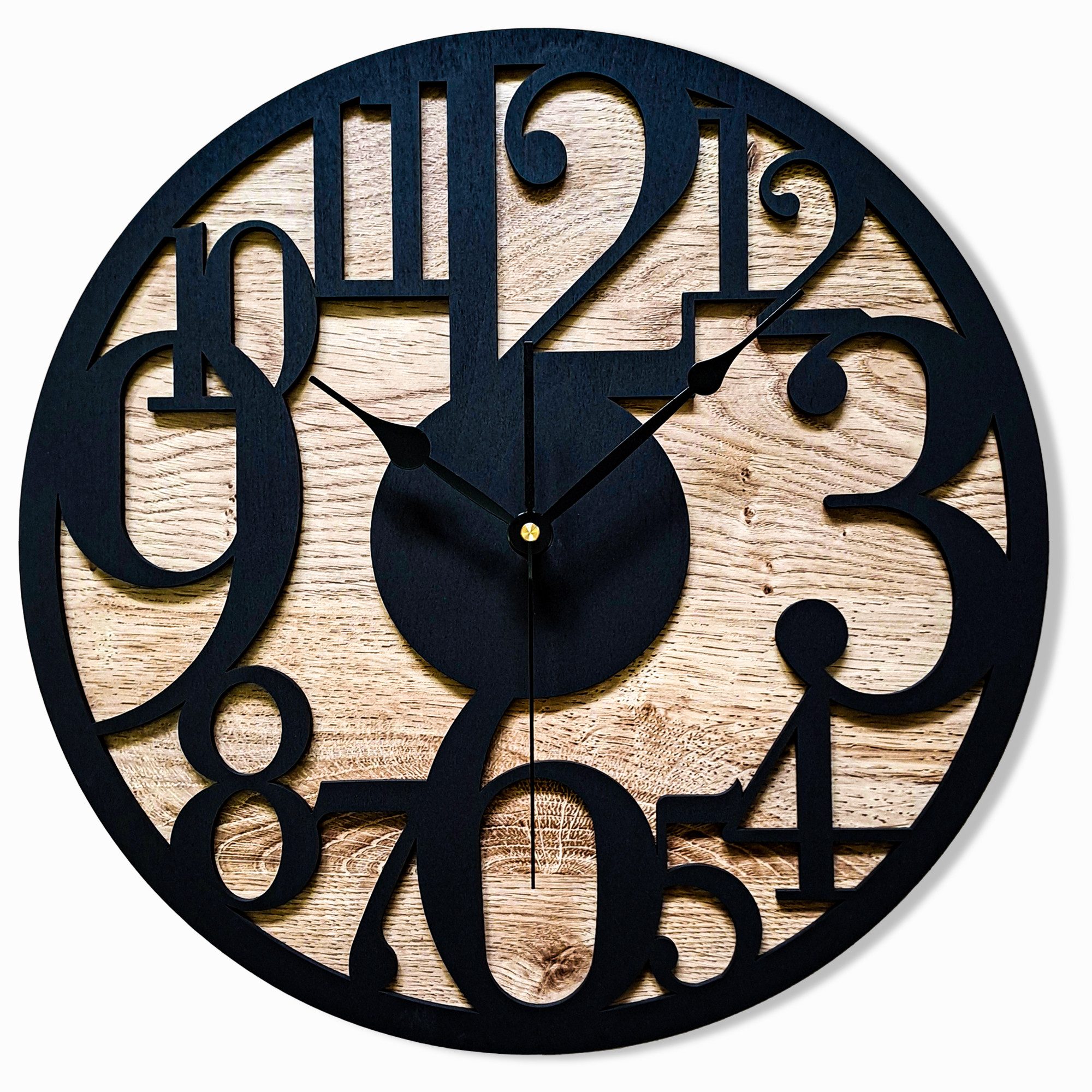 ORNAMENTI Wanduhr Grosse, moderne, Wanduhr, Holz, große, lesbare Zahlen (ohne Ticken, Wanddeko, Holzdeko, 3 Größen 40, 50, 60 cm, handmade)