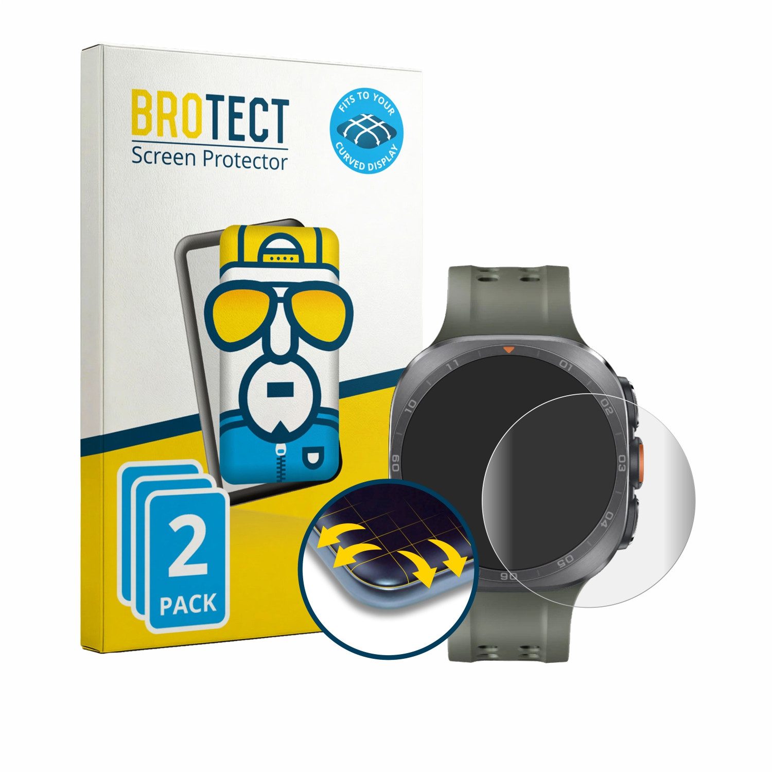 BROTECT Displayschutzfolie Fullscreen Schutzfolie für Samsung Galaxy Watch Ultra 2 (47 mm), 2 Stück, Displayschutz Folie Fullcover Klar Transparent