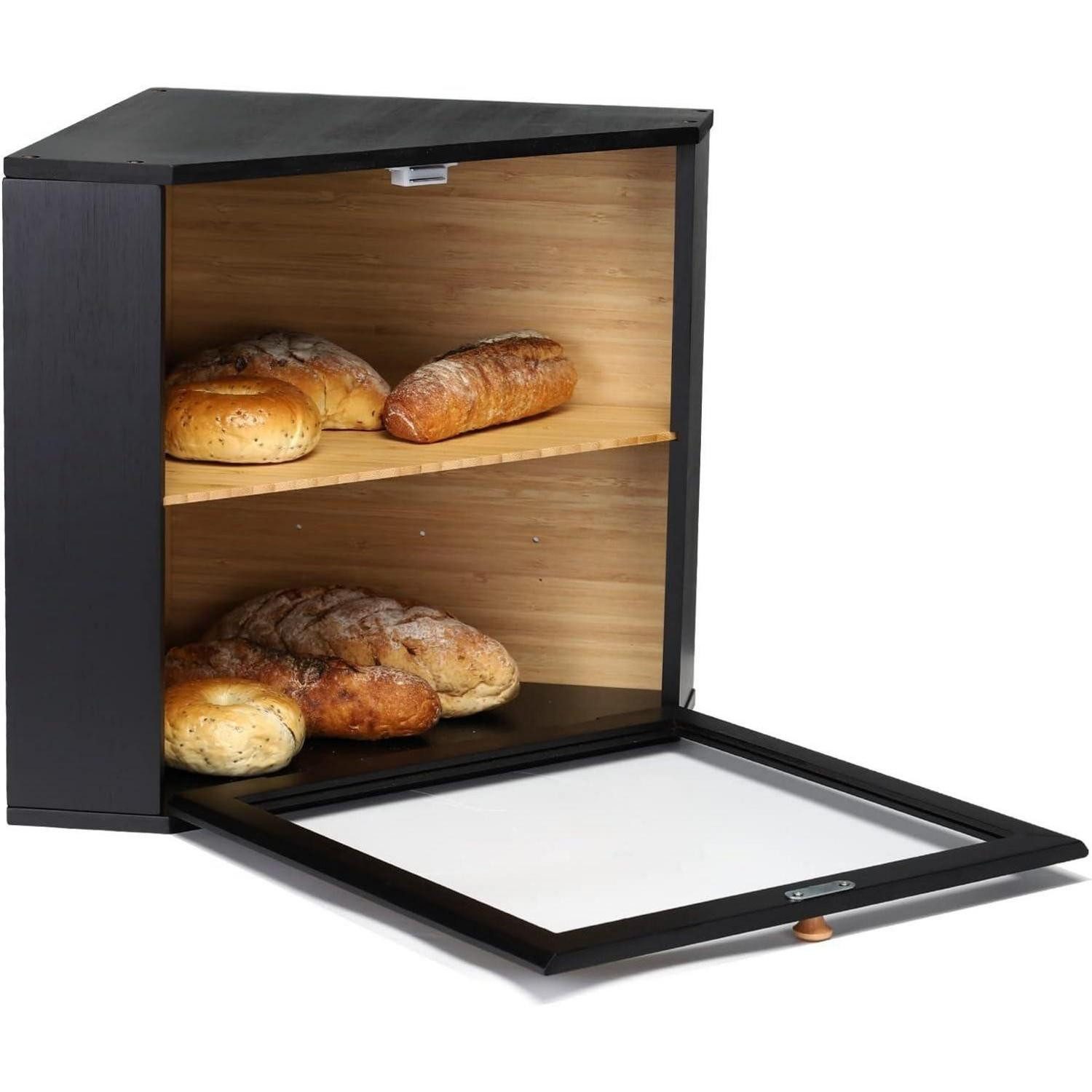 LuxusKollektion Brotkasten Brotkasten Bambus 2 Etagen Schwarz – Bild 2 von 5