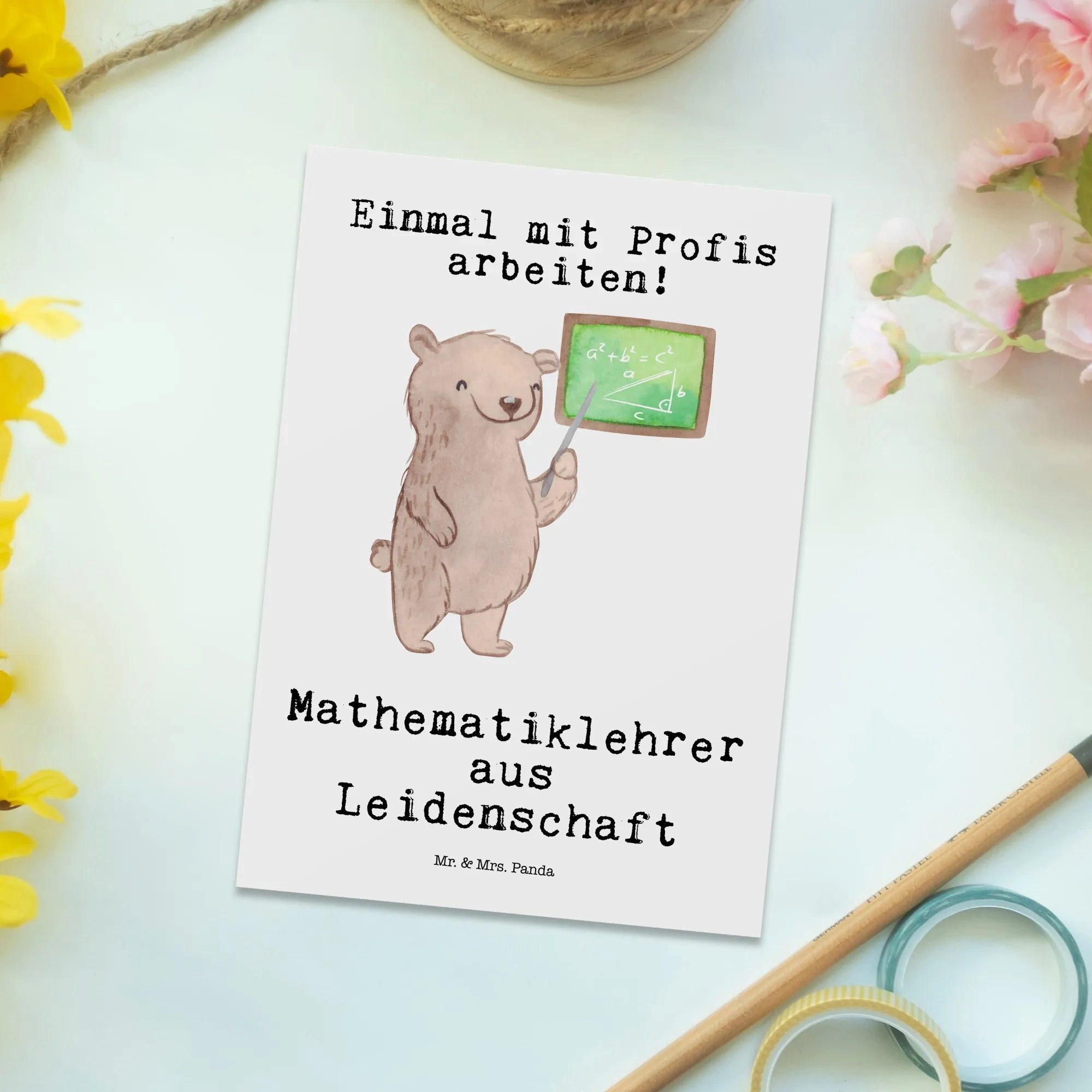 Thumbnail - Mr. & Mrs. Panda Postkarte Mathematiklehrer Leidenschaft - Weiß - Geschenk, Einladungskarten Geb, Liebevolles Design