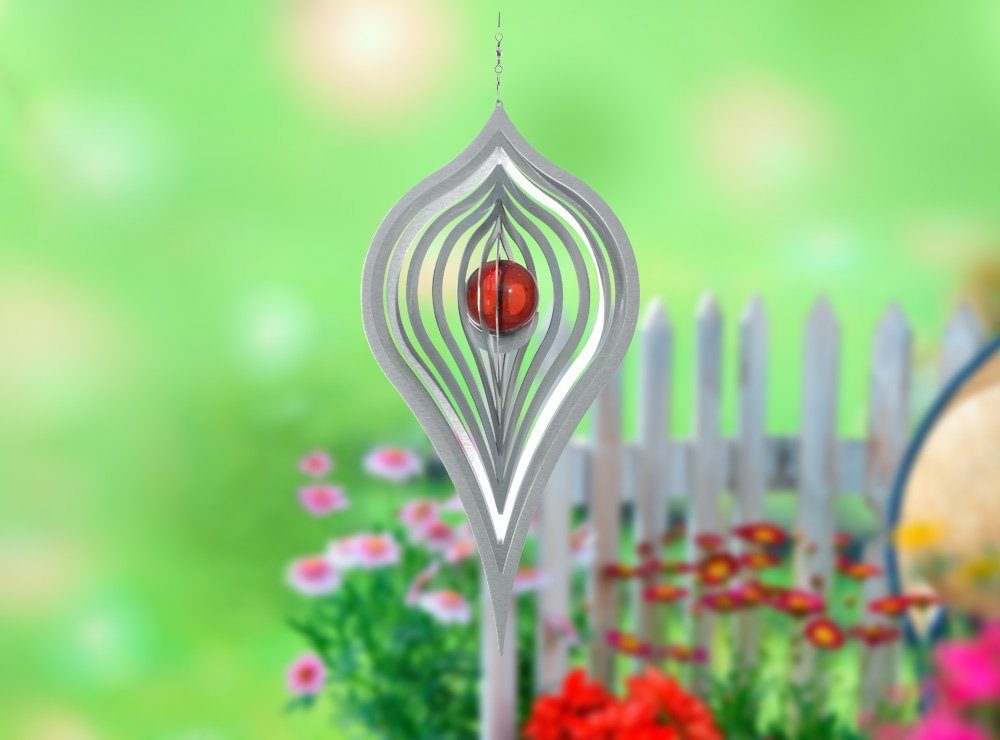 ILLUMINO Windspiel Edelstahl Windspiel Pendel mit oranger 35mm Glaskugel