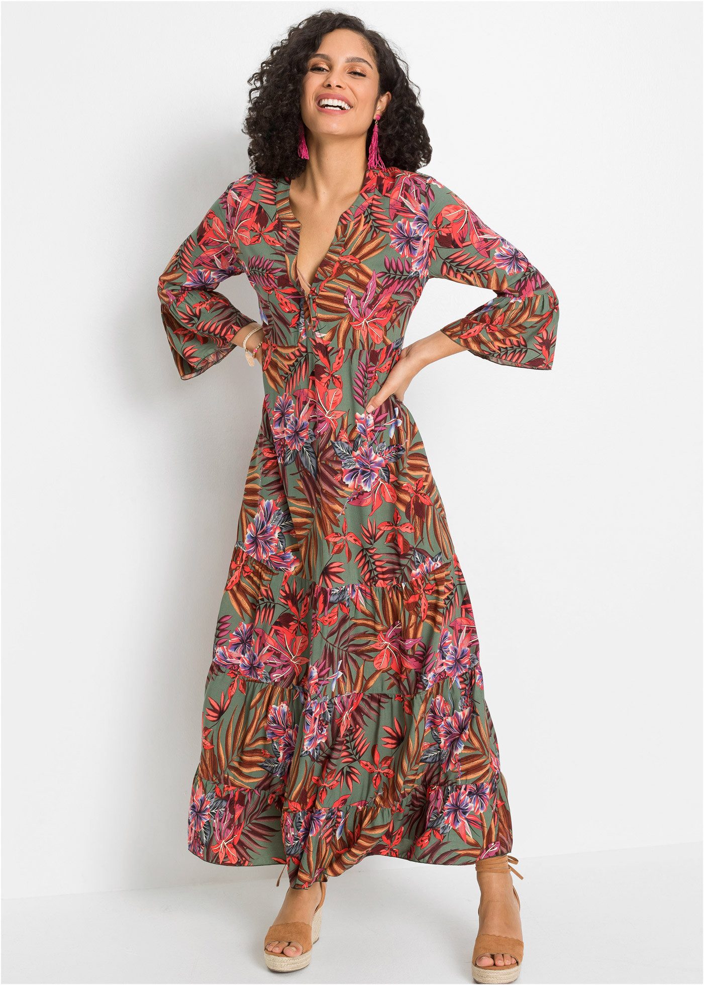 bonprix Maxikleid für Frühling und Sommer, aus Viskose, A-Linien-Passform günstig online kaufen