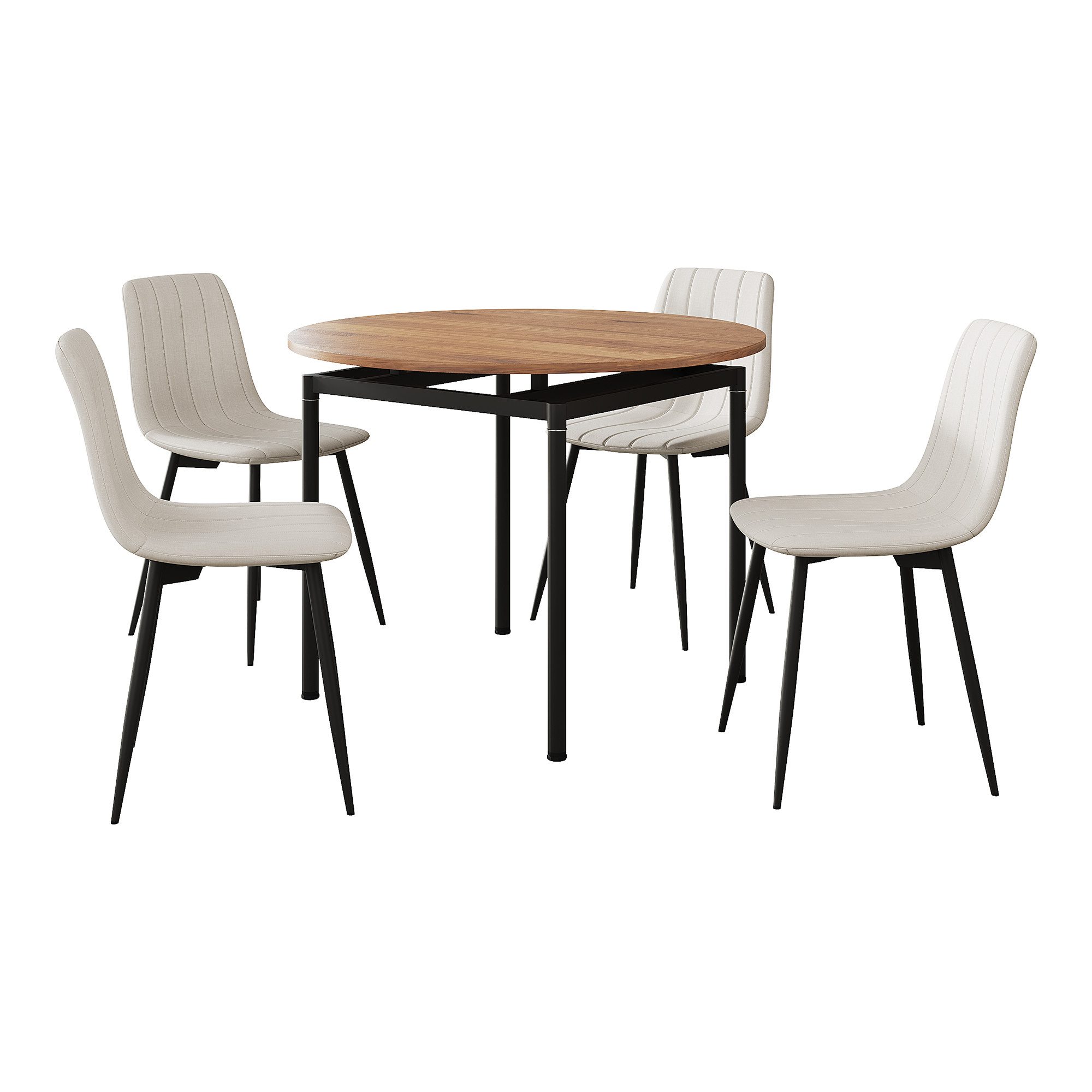 en.casa Essgruppe, (5-tlg), »Hemnes« 75xØ100 cm runde Tischplatte Eicheopti günstig online kaufen