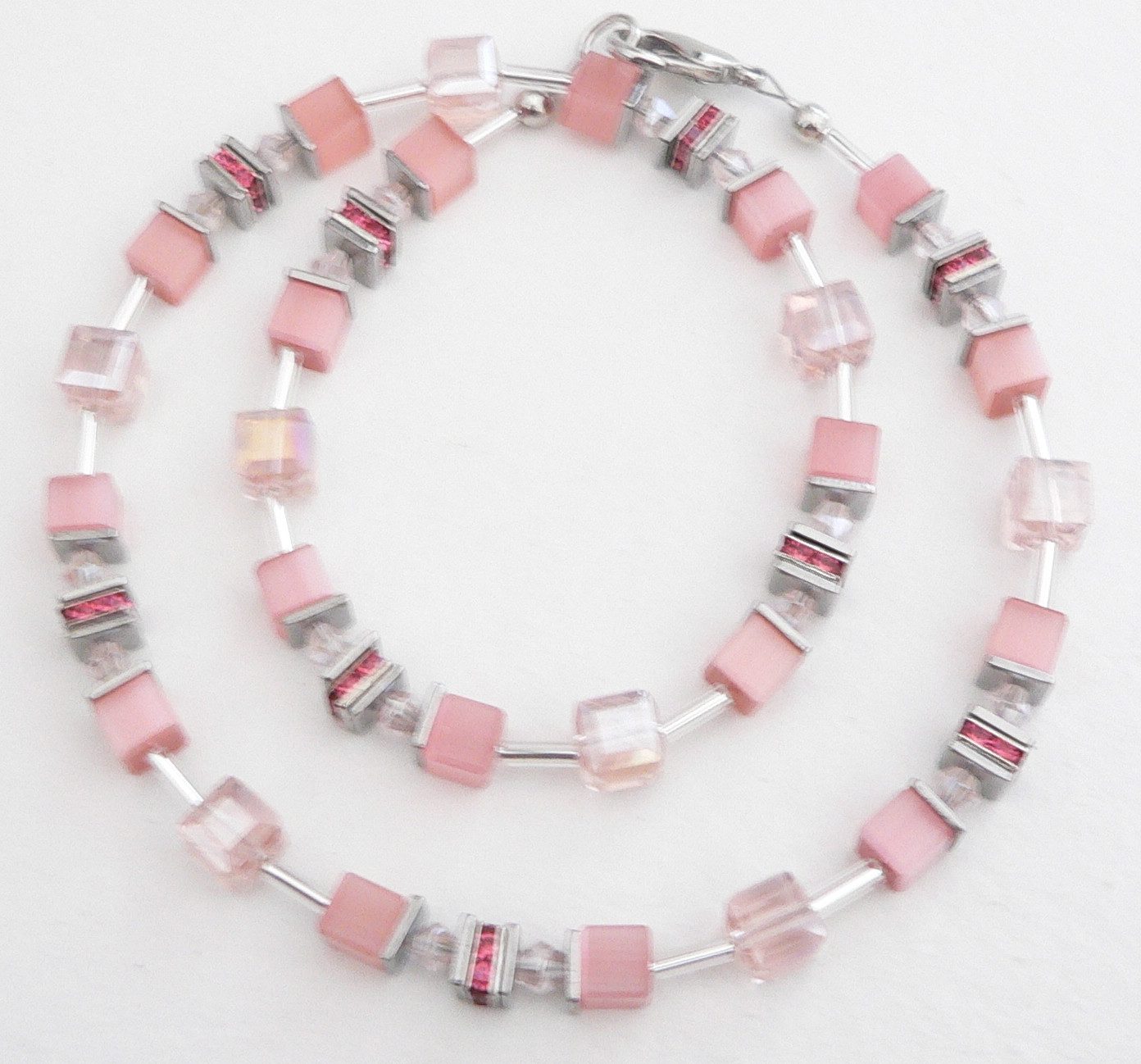 traumschmuck Collier 542d Collier Würfel Cat Eye Kristallglas Rosa Strass (inkl Schmuckbox), Made in Germany