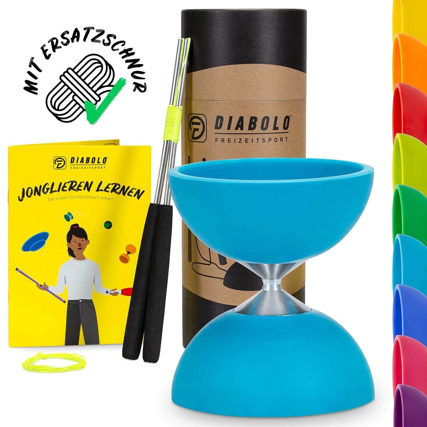 Diabolo Freizeitsport Diabolo Set Basic - inkl. Alu-Handstäben, Ersatzschnur, Anleitung, (Set, 1-tlg), Diabolo Set Basic (türkis) Kinder ab 5 mit Stäben Anleitung & Schnur