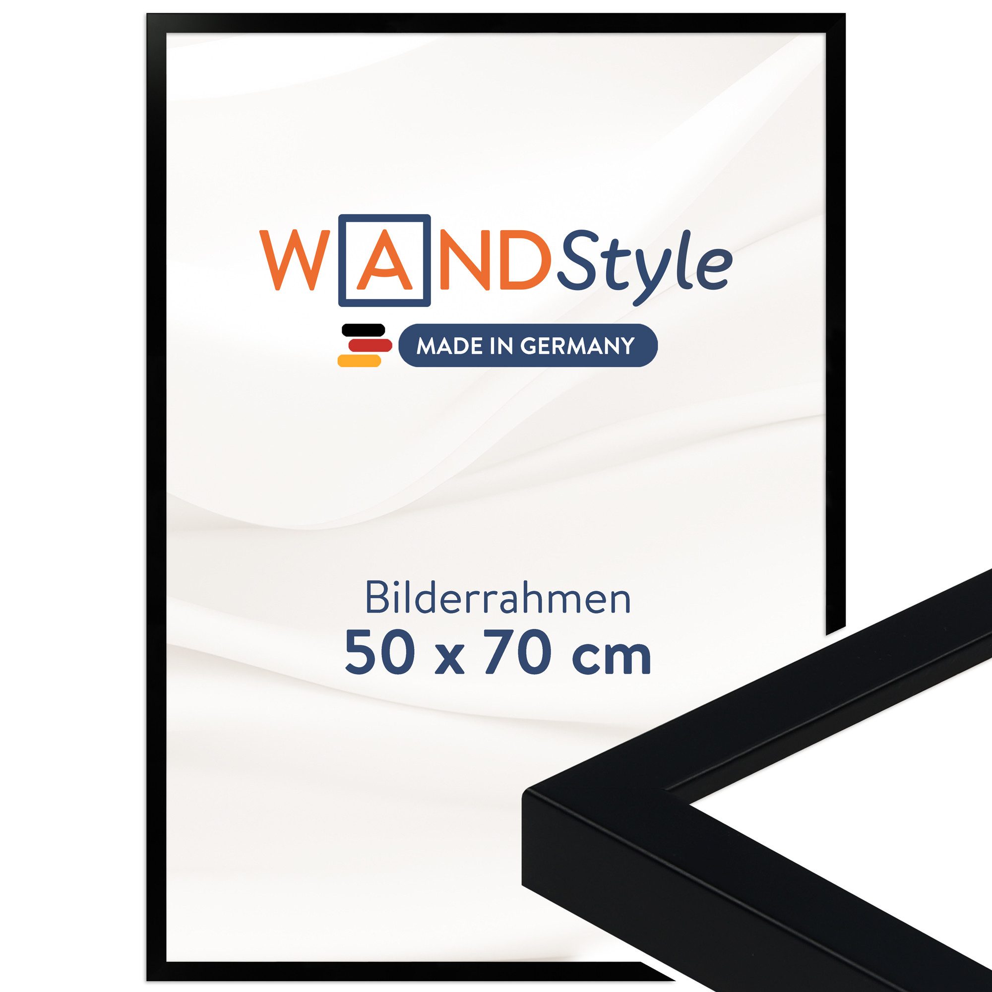 WANDStyle Bilderrahmen H950, Schwarzer Bilderrahmen 50x70 Holz, Moderner Fotorahmen Schwarz 50x70