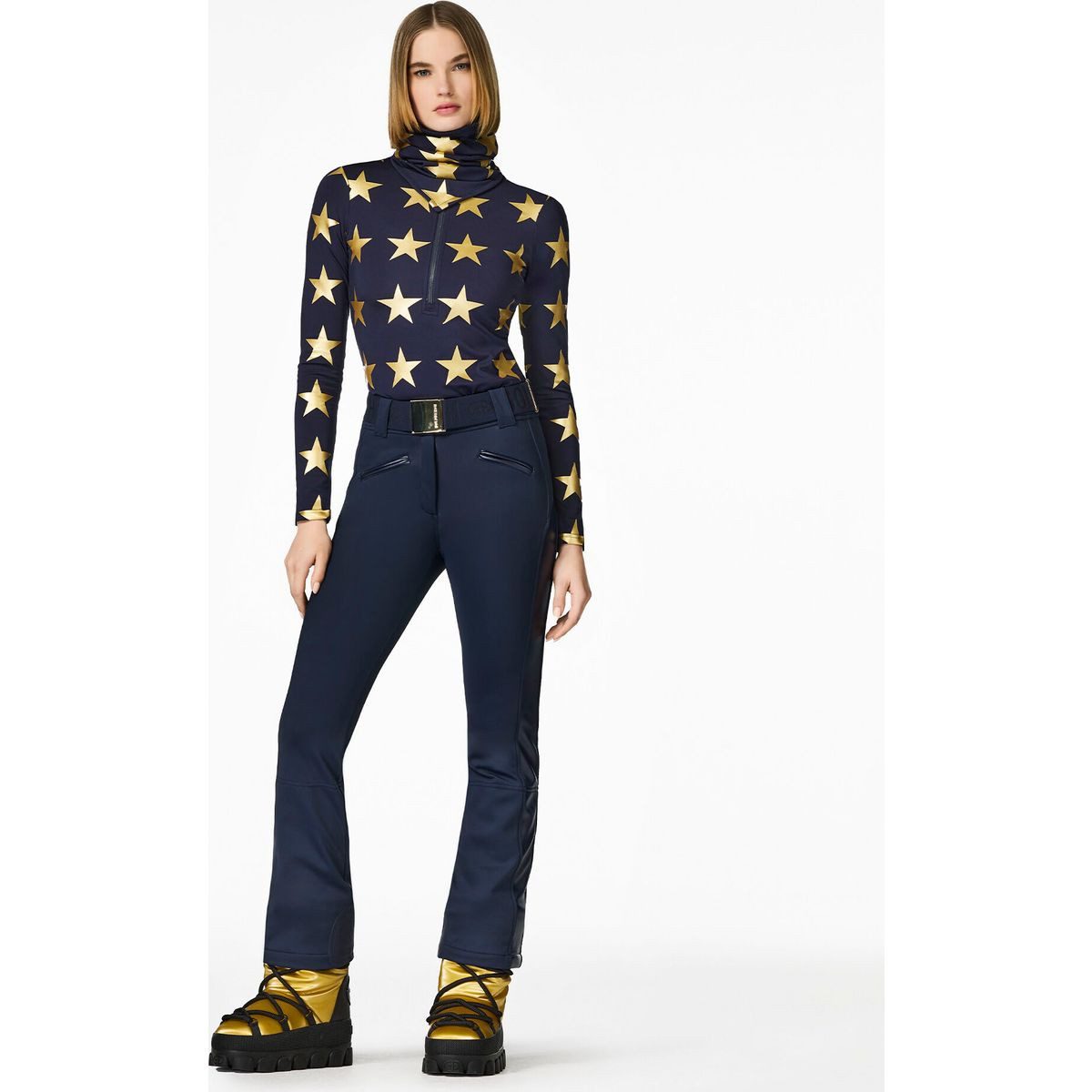 Goldbergh Kapuzenpullover Lunaria Ski Pully Eleganter Ski-Pully mit Denim-Optik und Swarovski-Kristallen für