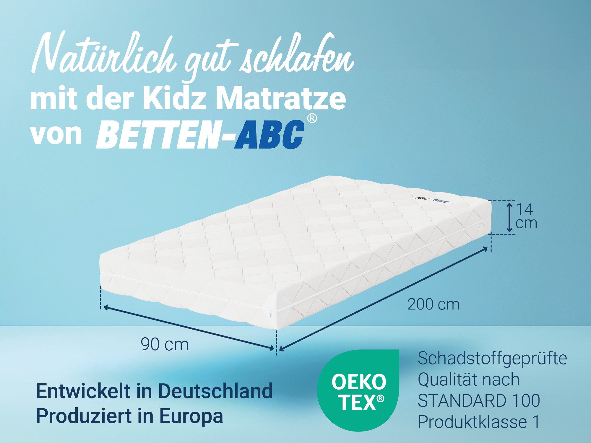 Kindermatratze Betten-ABC KidZ - mit waschbarem Bezug, Betten-ABC, 14 cm hoch, Atmungsaktiv, Bezug abnehm- und waschbar, Offenporiger Kaltschaum