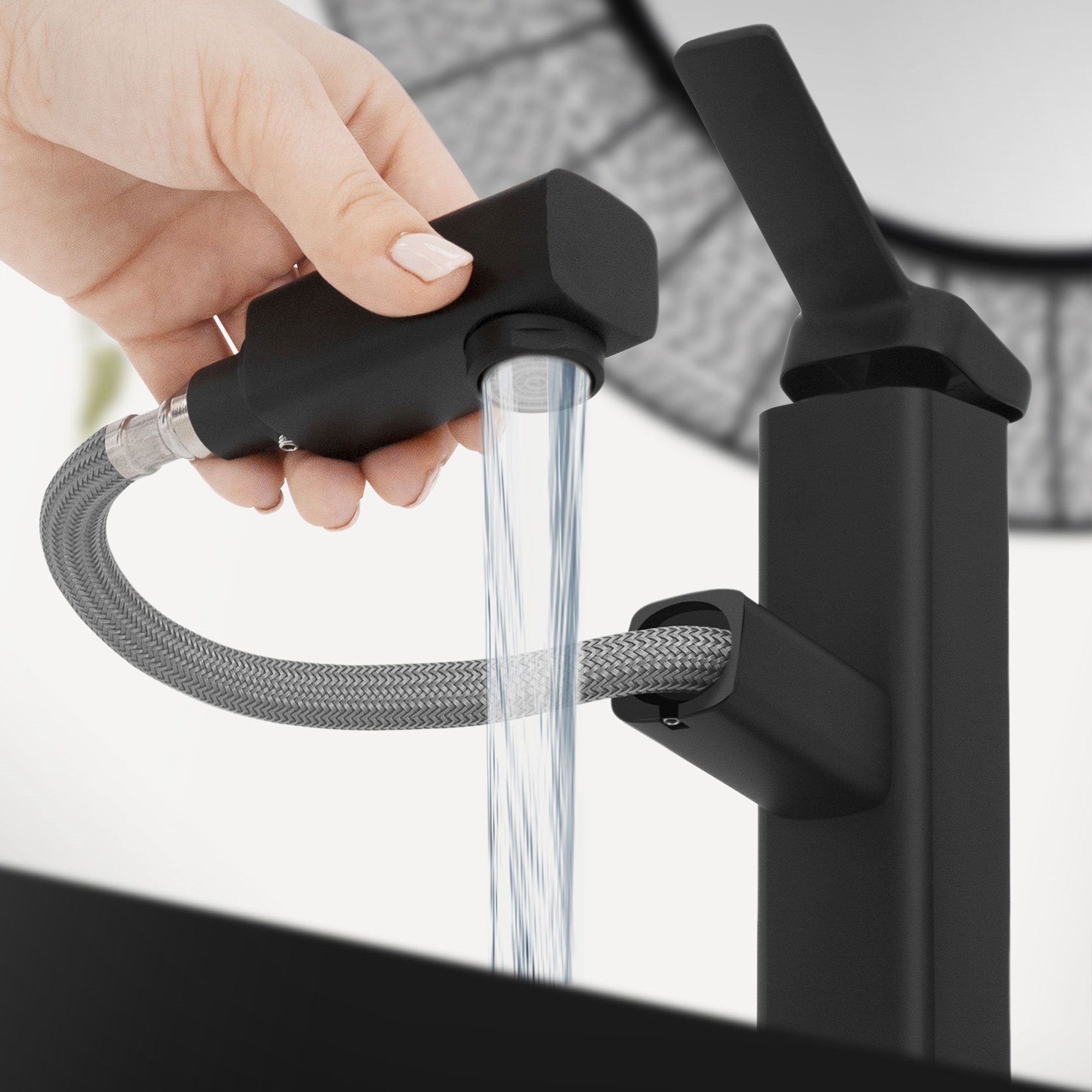 LuxeBath Waschtischarmatur Wasserhahn Mischbatterie Einhebelmischer  Armaturen Schwarz Matt Messing mit Zugstange