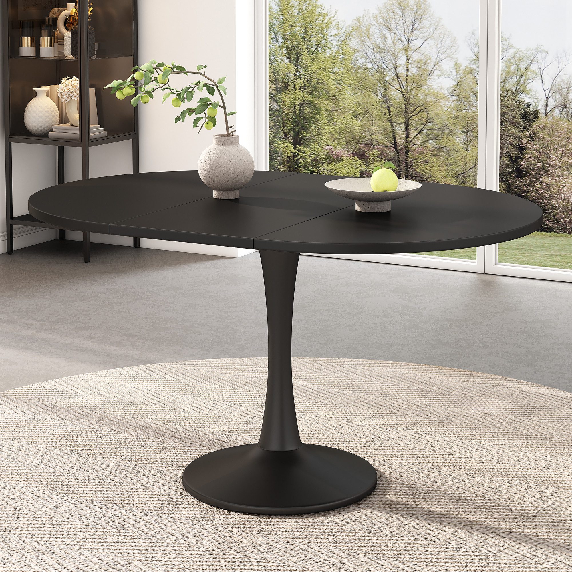 MODFU Esstisch Versenkbarer Tisch mit modernem, ovalem Design (Küchentisch, Stehtisch, Tisch, Wohnzimmertisch, 1-St., ovaler, schlichter Kaffee-Freizeittisch), 100/140 x 100 x 75 cm