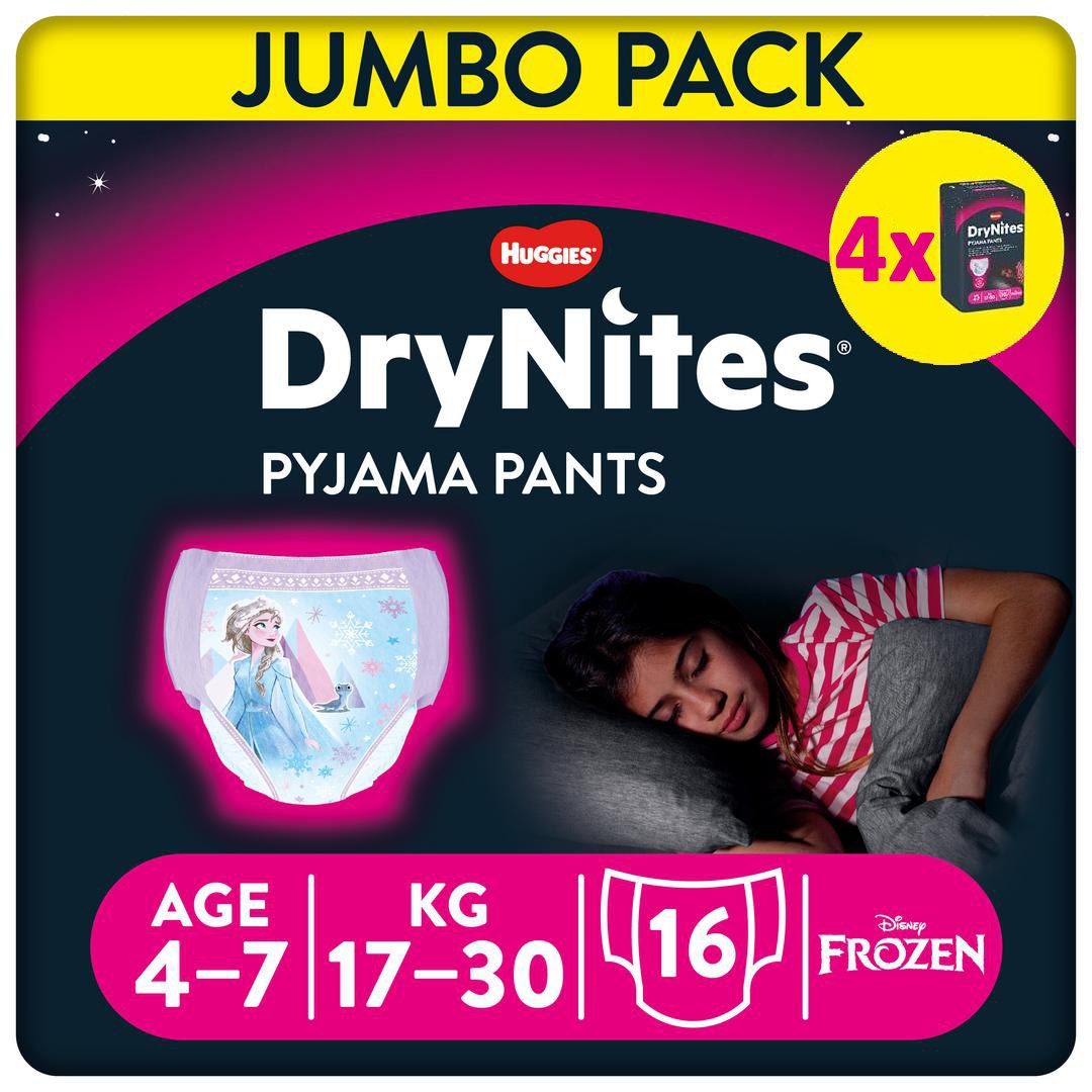 HUGGIES Windeln DryNites Nacht-Windeln Mädchen 4-7 J. (17-30kg), 64 Stk, Inkontinenz