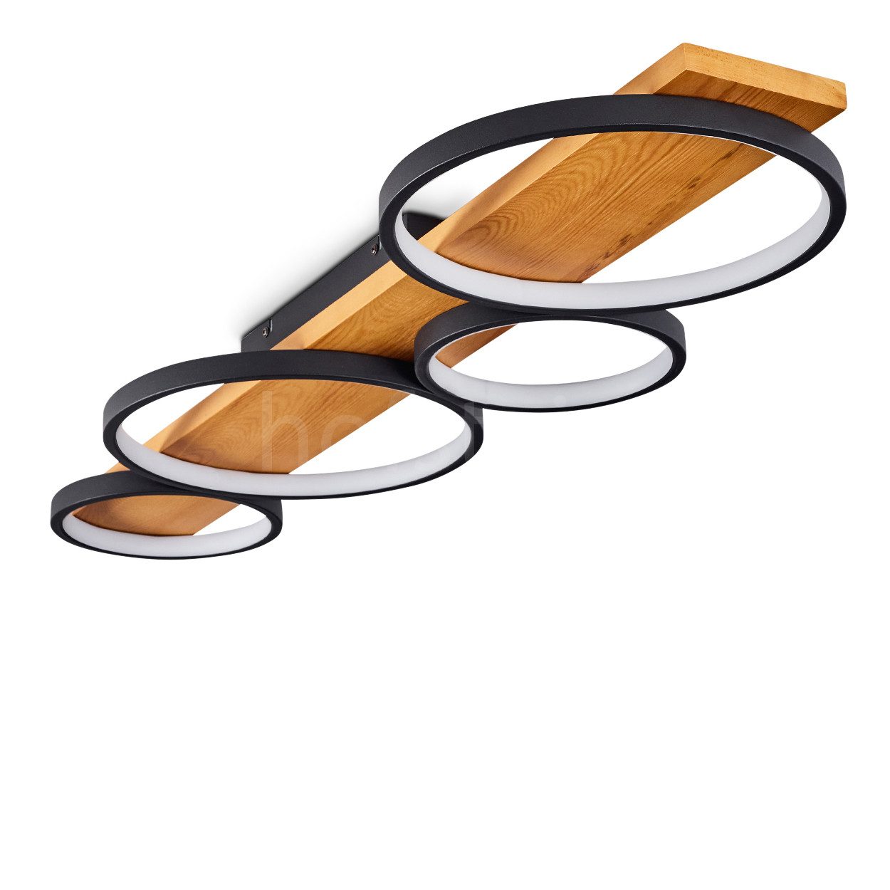 hofstein Deckenleuchte »Caces« dimmbare Deckenlampe aus Metall/Holz in Schwarz/Natur, 3000 Kelvin, dimmbar, moderne Leuchte mit Holzbalken 5100 Lumen