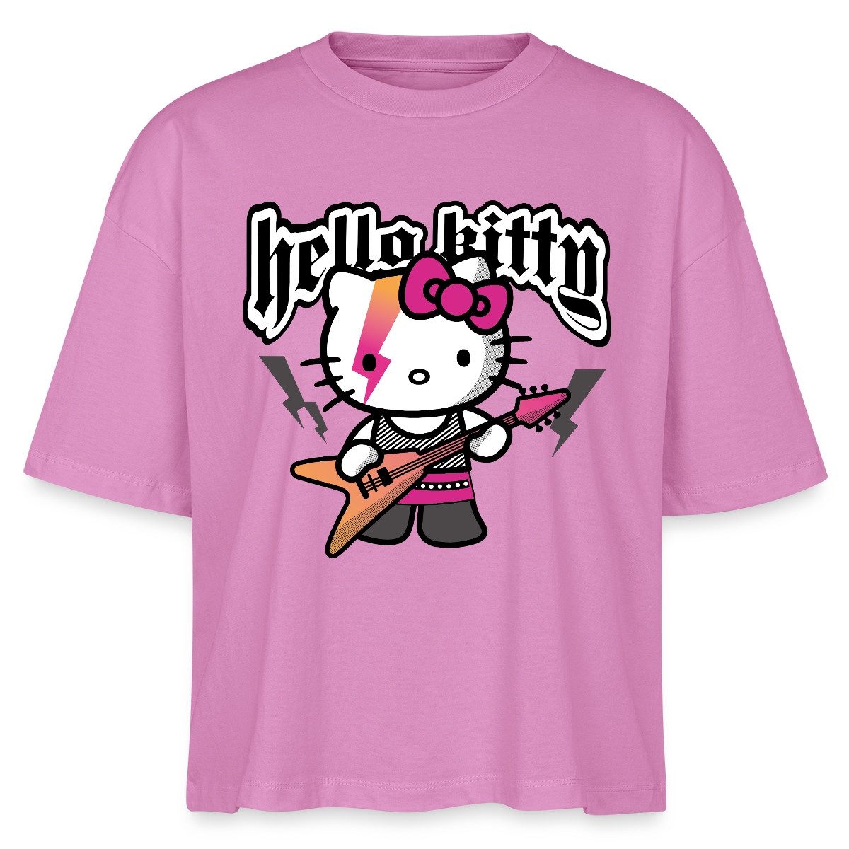 Spreadshirt T-Shirt Hello Kitty E-Gitarre Rock Style Boxy Shirt Damen (1-tlg)