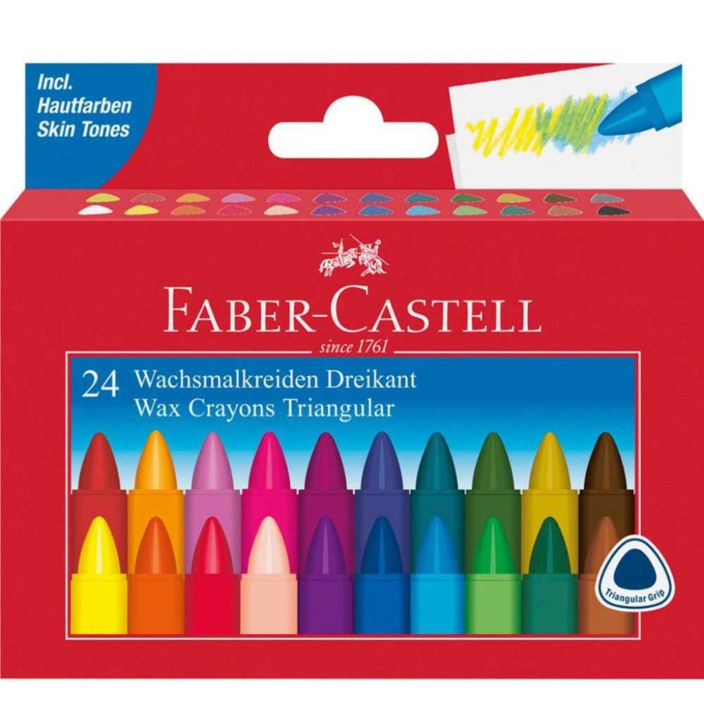 Faber-Castell Wachsmalstift FABER-CASTELL Triangular Wachsmalstifte, (Packung, 24-tlg., FABER-CASTELL Triangular Wachsmalstifte), wasserdicht