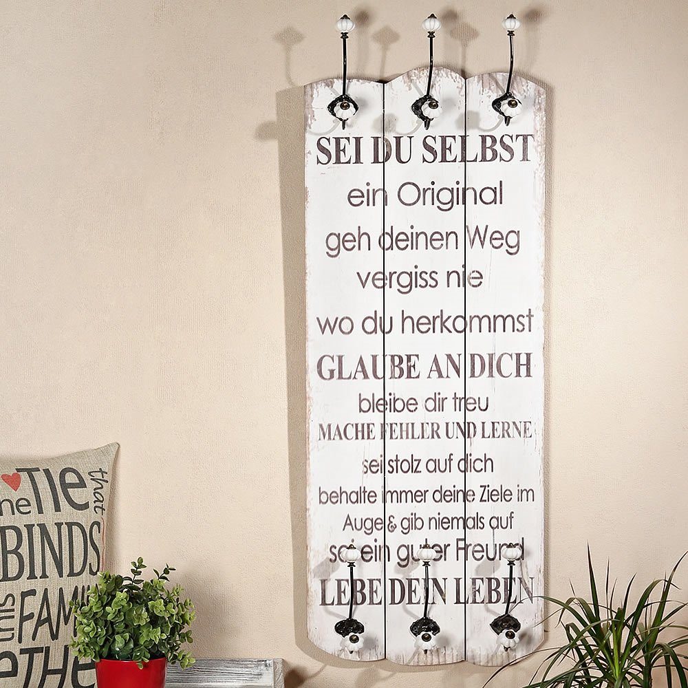 Feel2Home Wandgarderobe Wandgarderobe 100x40cm Sei Du Selbst 6 Kleiderhaken Flurpaneel Holz (Stück, 1 St., Stück), Paulownienholz