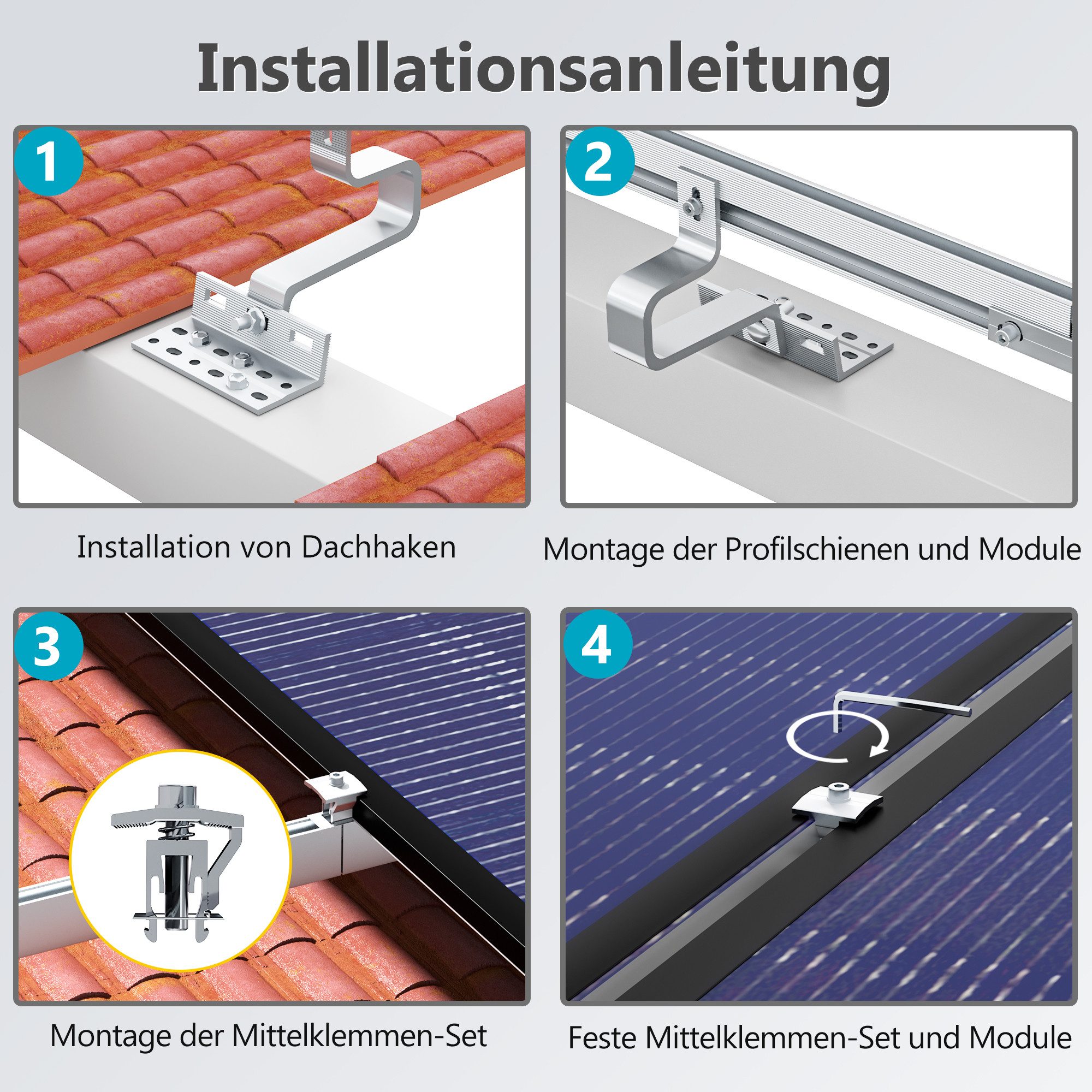 SolarMars Solarmodul-Halterung Solarpanel Halterung für Ziegeldach Balkonkraftwerk, (Komplettset Halterung Solarmodul für 28-46mm dicke Module, Solar Halterung  – Bild 5 von 5