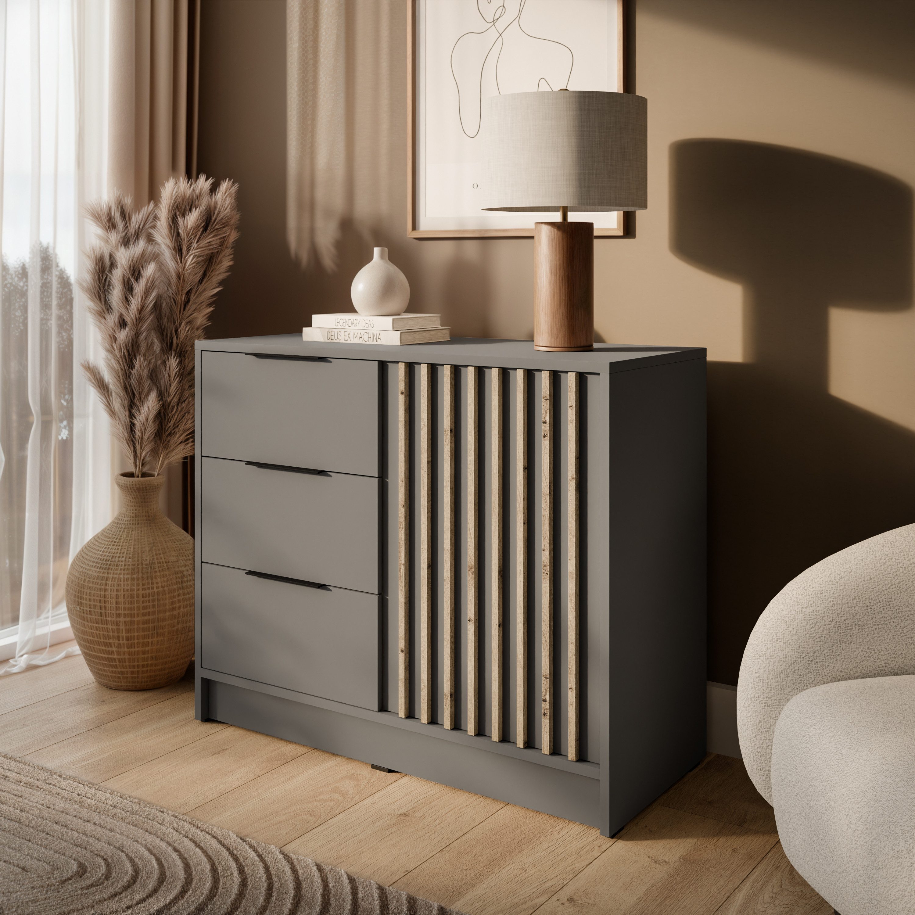 Lookway Kommode NELA 2D moderne Lamellenkommode mit Schubladen
