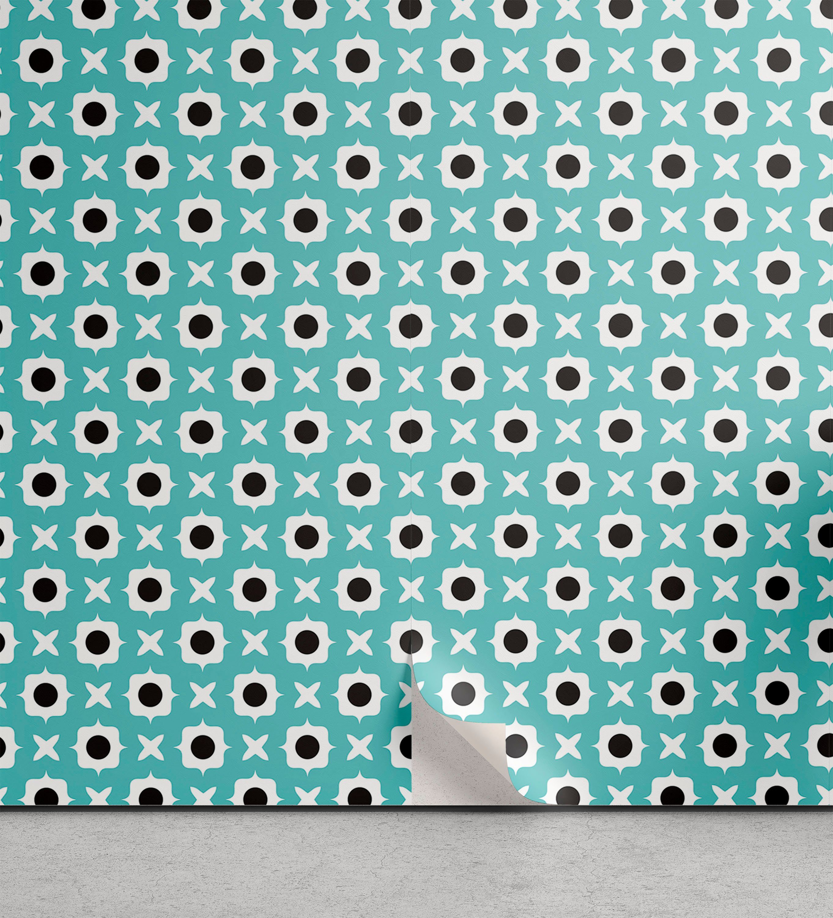 Abakuhaus Vinyltapete selbstklebendes Wohnzimmer Küchenakzent, Retro Abstrakte Ornamente Dots