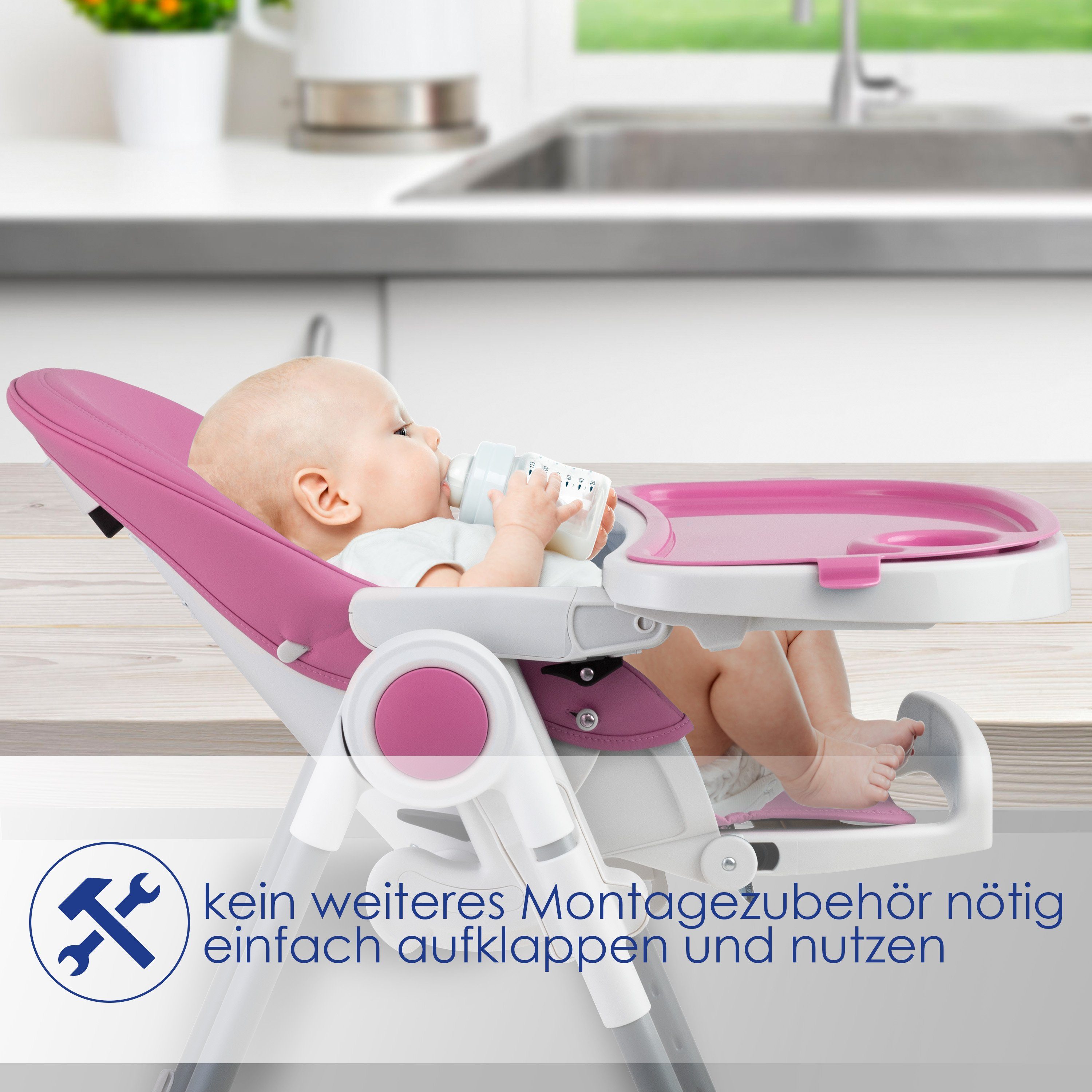 Spielbügel inkl. Hochstuhl Kinderhochstuhl KIDIZ 3in1 rosa Hochstuhl, Babyliege