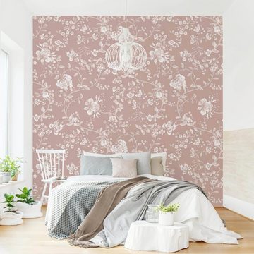 Bilderdepot24 Vliestapete Vintage Blumenranken Altrosa Muster Floral Landhausstil Wanddeko, Glatt, Matt, (Inklusive Gratis-Kleister oder selbstklebend), Wohnzimmer Schlafzimmer Küche Flur Fototapete Motivtapete Wandtapete