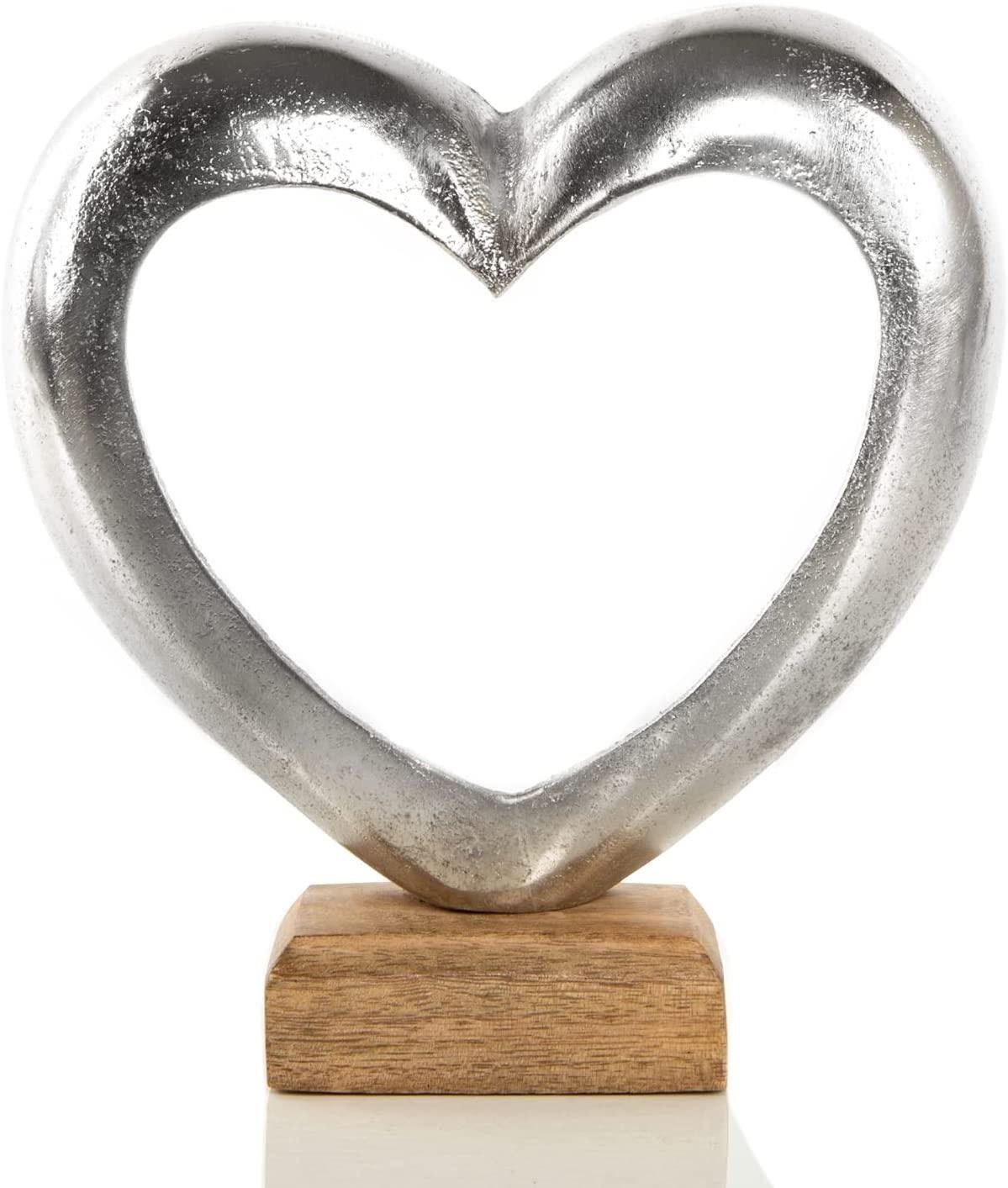 Dekofigur Metallherz Figur 18 cm auf Holzsockel