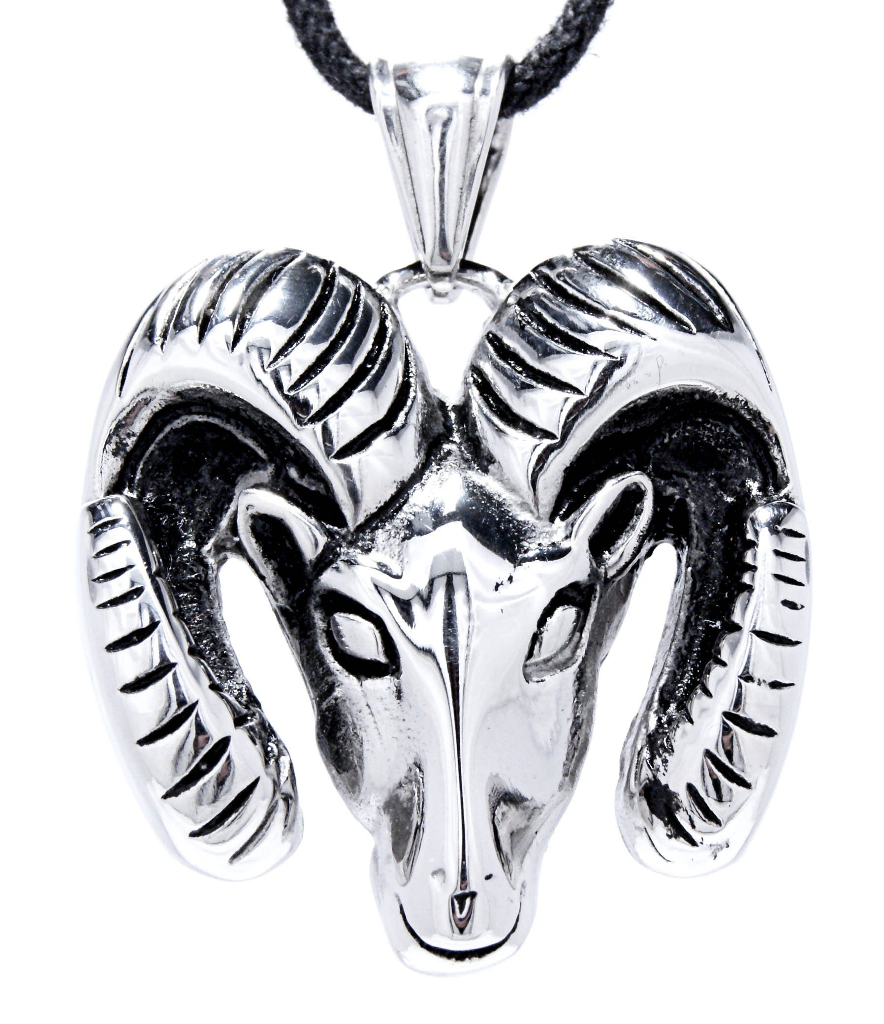 Kiss of Leather Kettenanhänger massiver Widderkopf Edelstahl Widder Kopf Bock Ziege