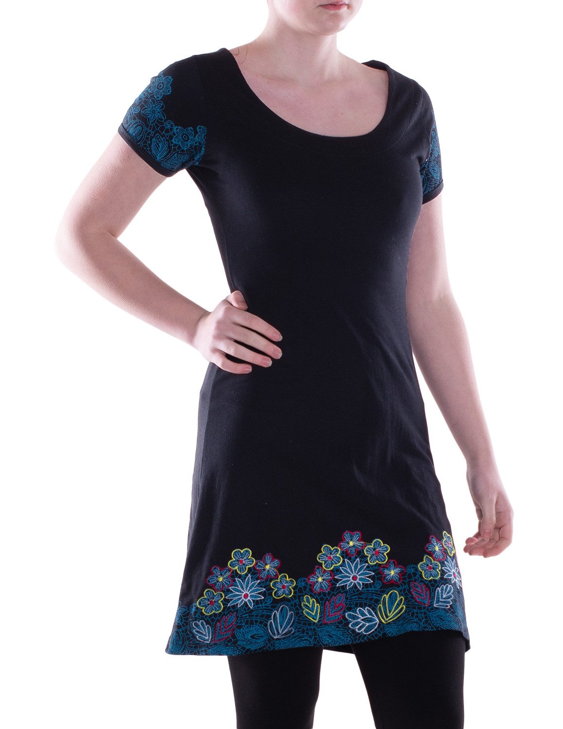 Vishes Sommerkleid Damen A-Linie Kleid Baumwolle Blumen-Muster mit Stickerei Alternative Bekleidung, Ethno, Hippie, Retro Style